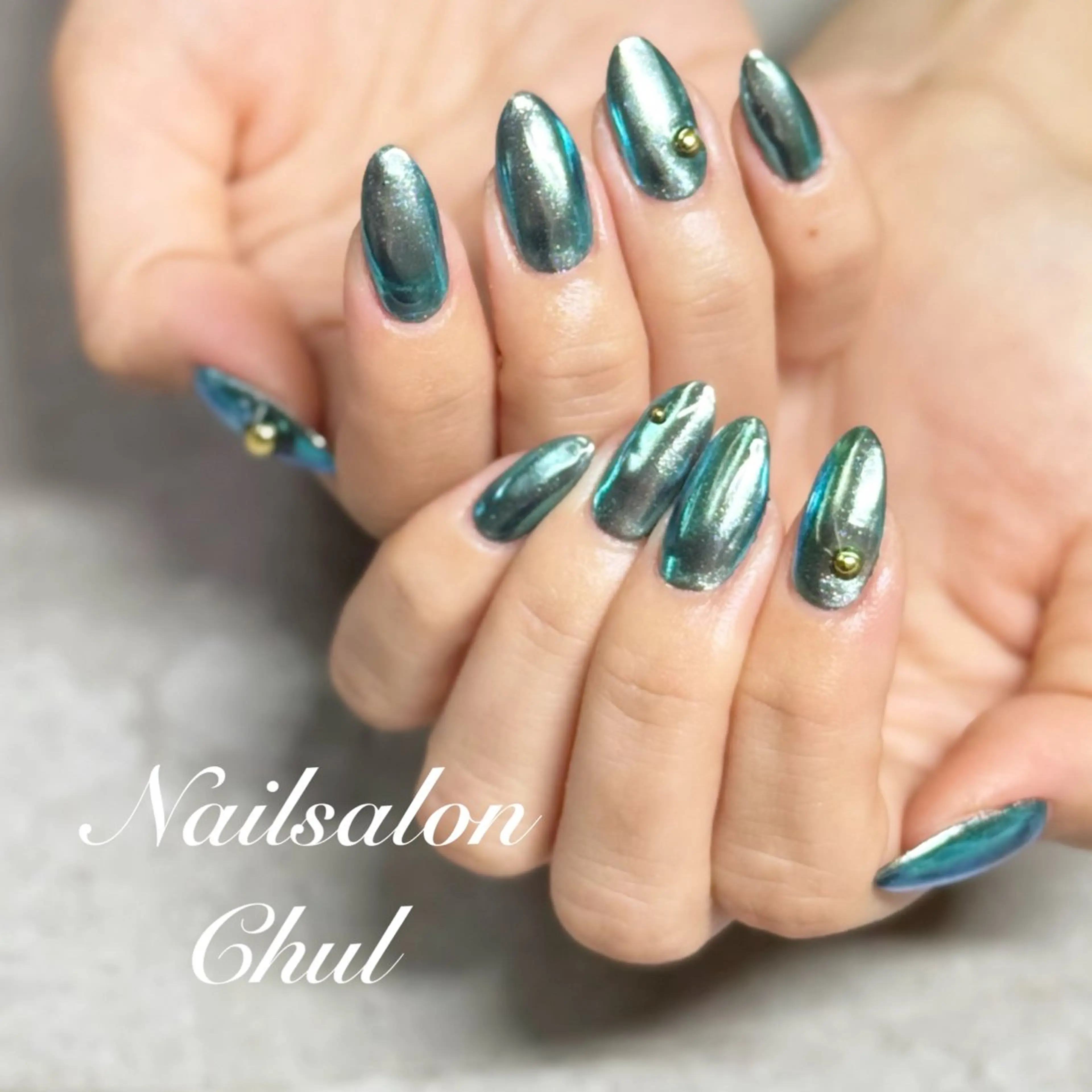 ネイル ブルー ミラーネイル シルバー ネイルサロン チュルのネイルデザイン