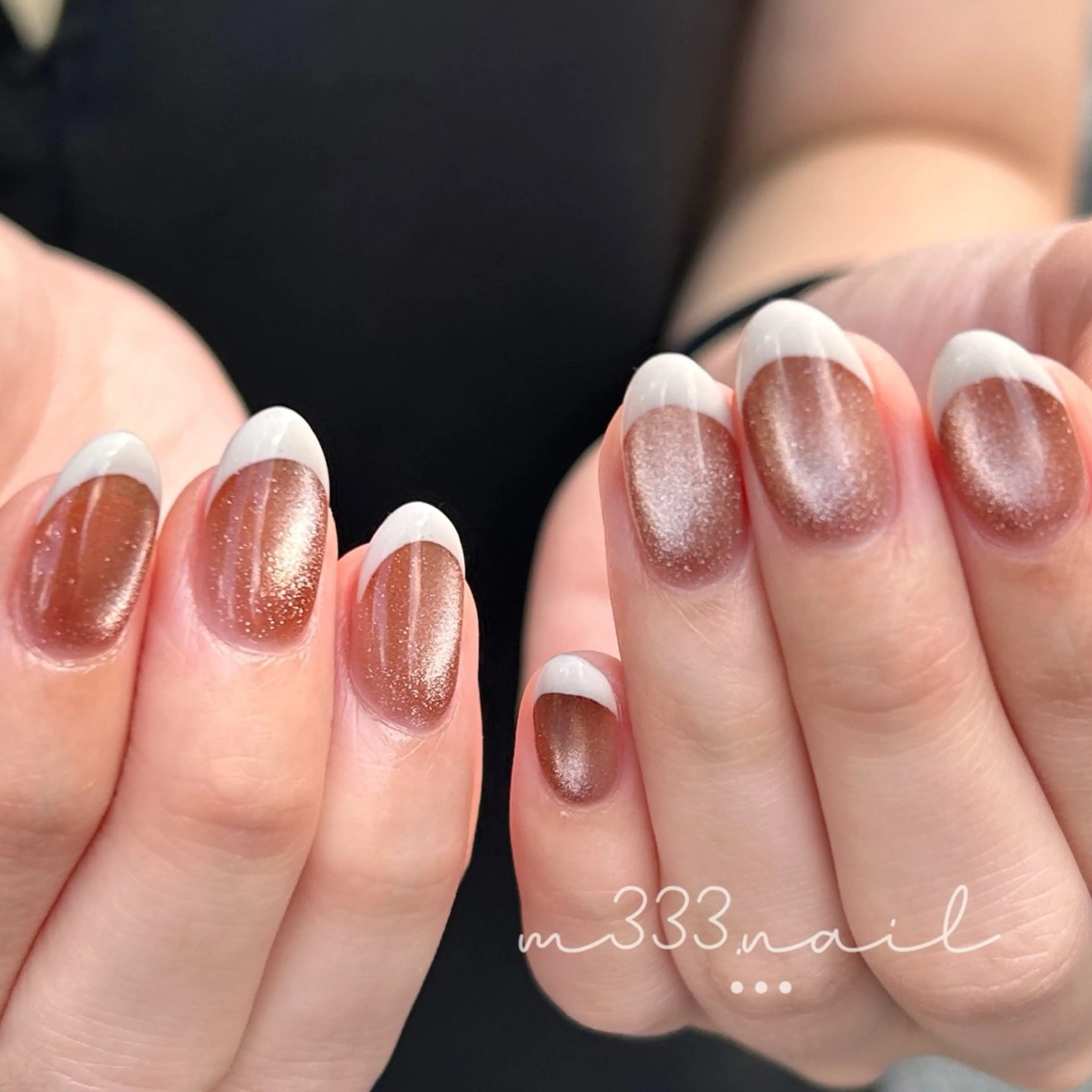 ネイル ブラウン フレンチネイル キラキラネイル マグネットネイル 冬ネイル ハンドネイル MILE. mukonosouのネイルデザイン