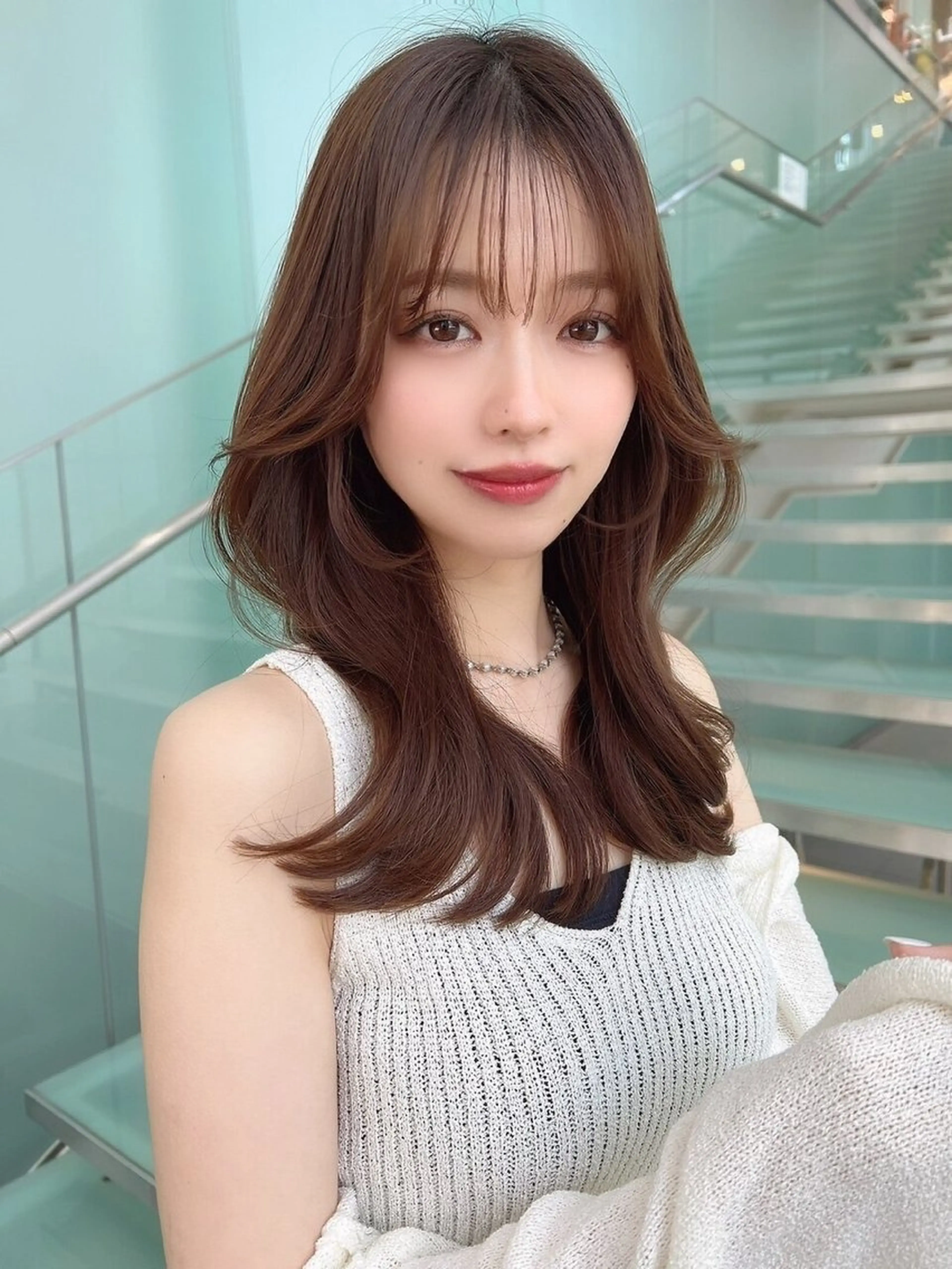 ミディアム レイヤー/顔まわり 縮毛矯正/月城宏清のヘアスタイル