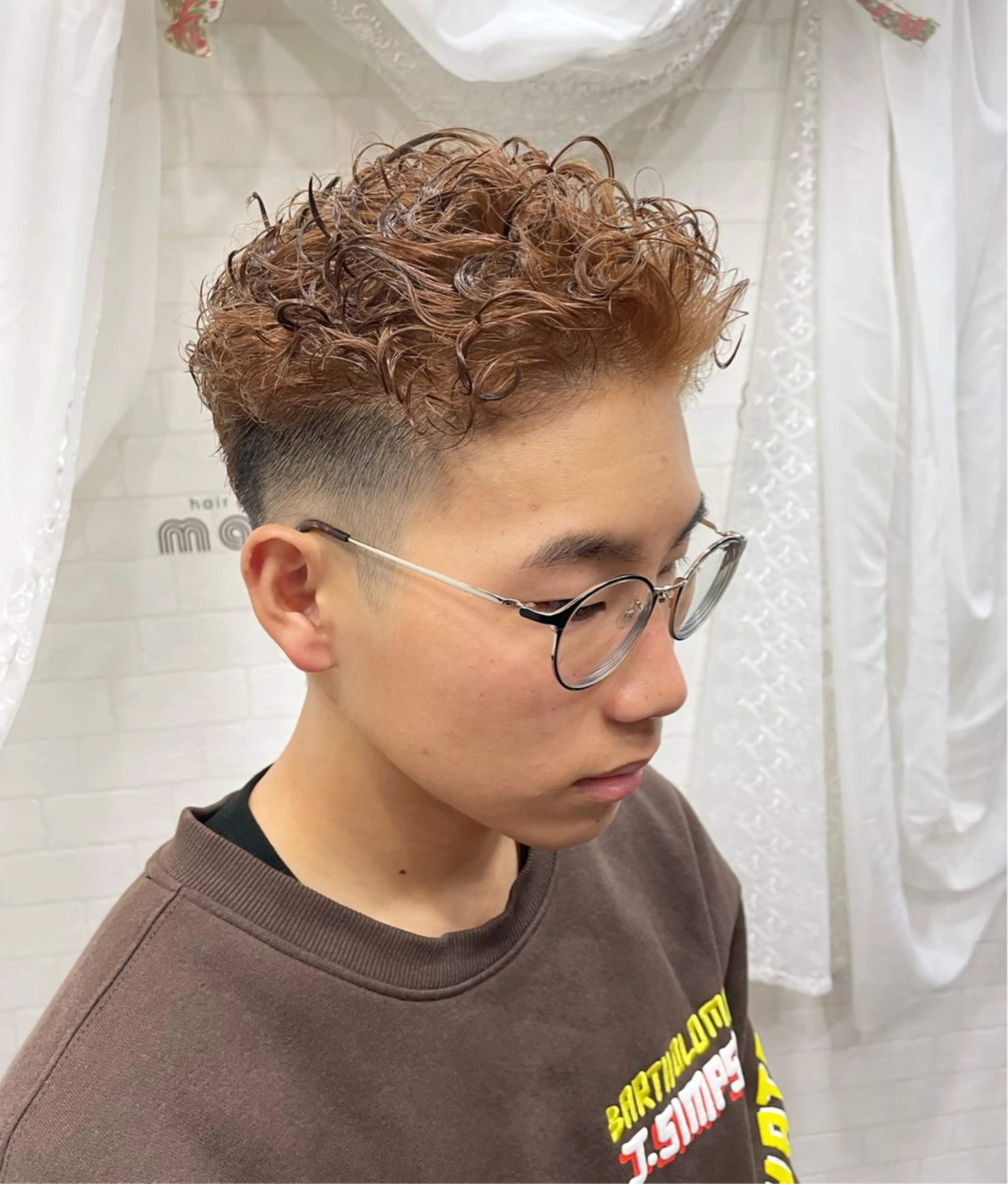 ショート カラー パーマ メンズ メンズパーマ ブラウンカラー カット ヘアカラー 堀一樹/ メンズヘア/パーマのヘアスタイル