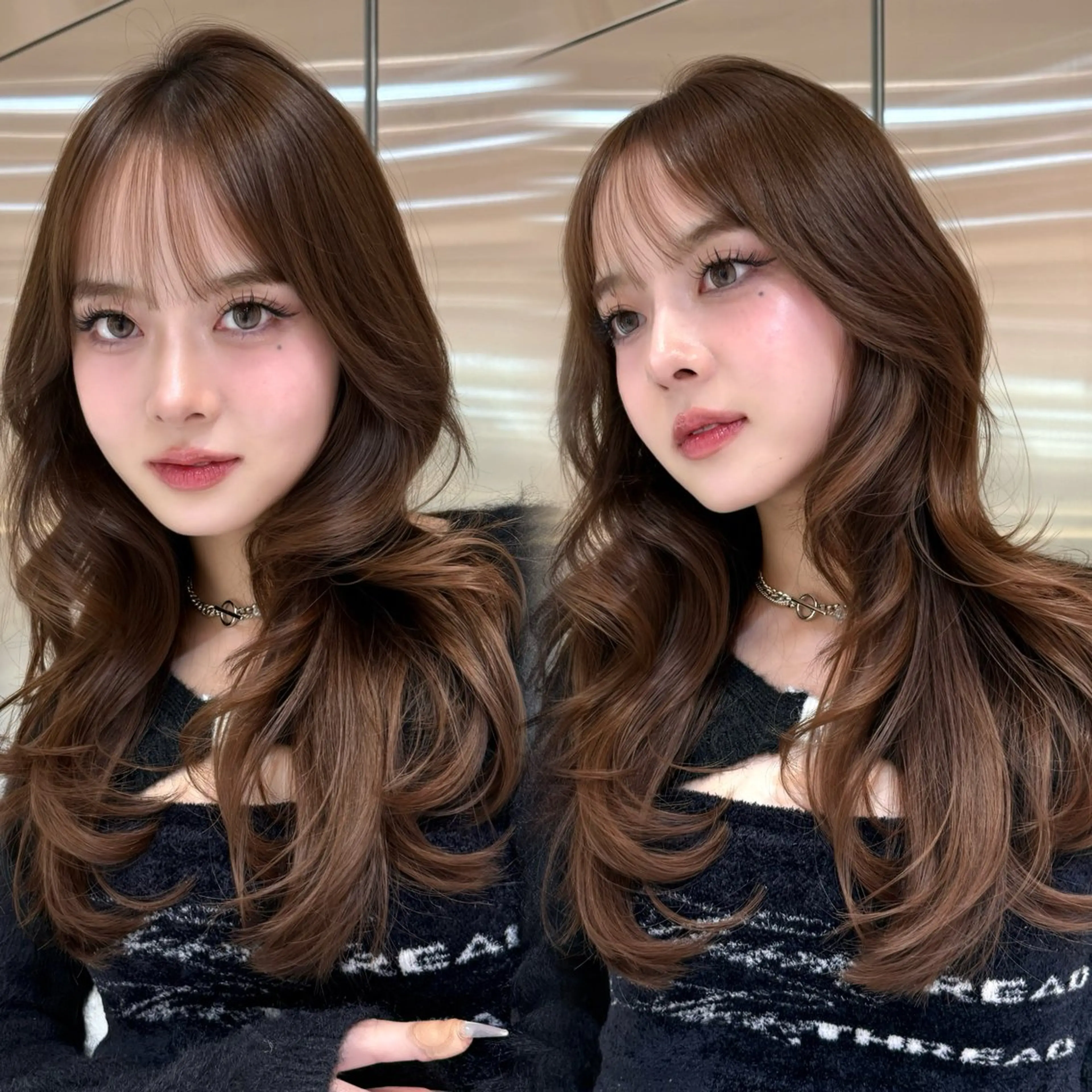 セミロング カラー くびれヘア カット ヘアカラー トリートメント ハッシュカット/ 艶カラー/RIN🩶のヘアスタイル