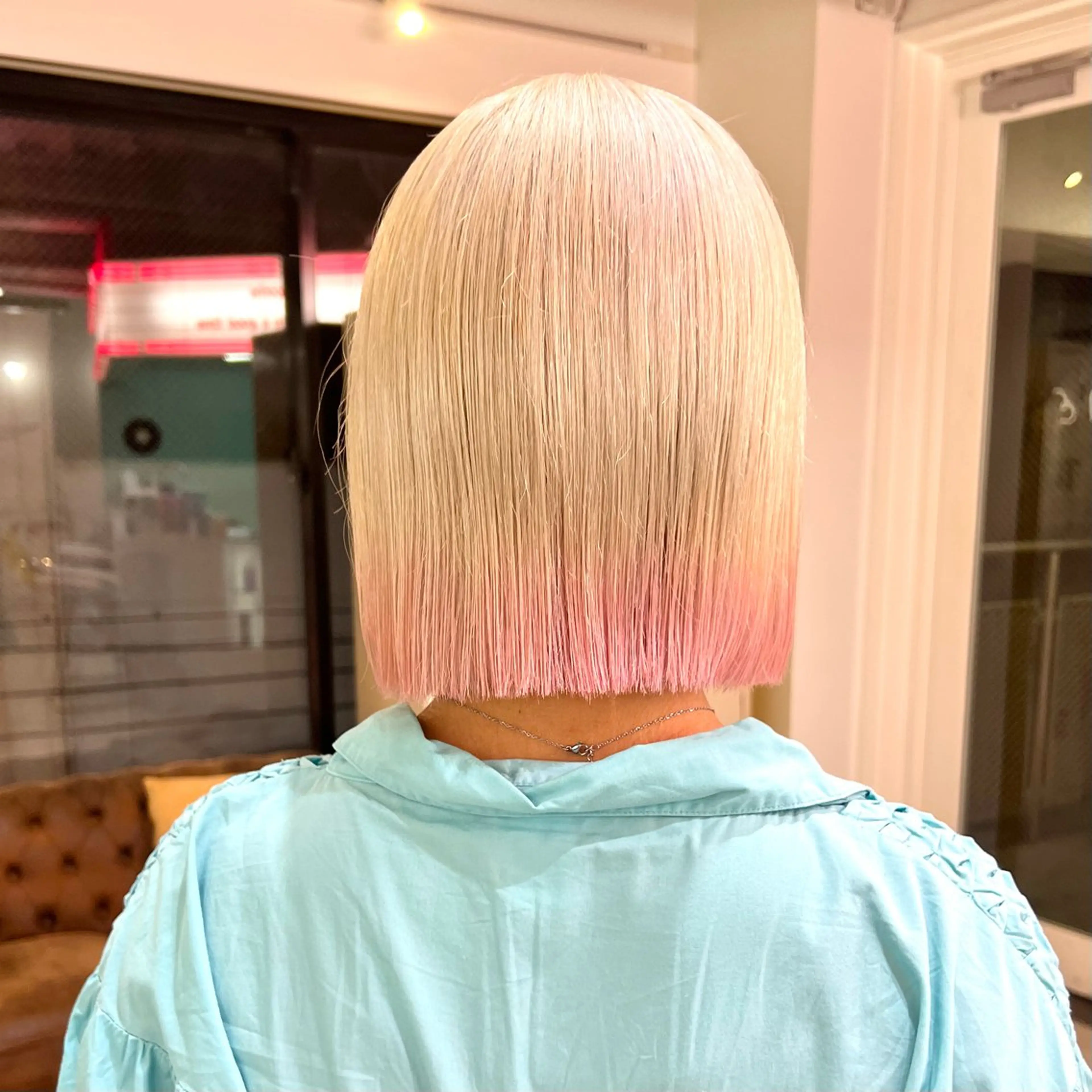 ミディアム カラー パーマ ヘアアレンジ メンズ キッズ 🧨ブリーチー×ボブ レイヤー💎じゅえるのヘアスタイル