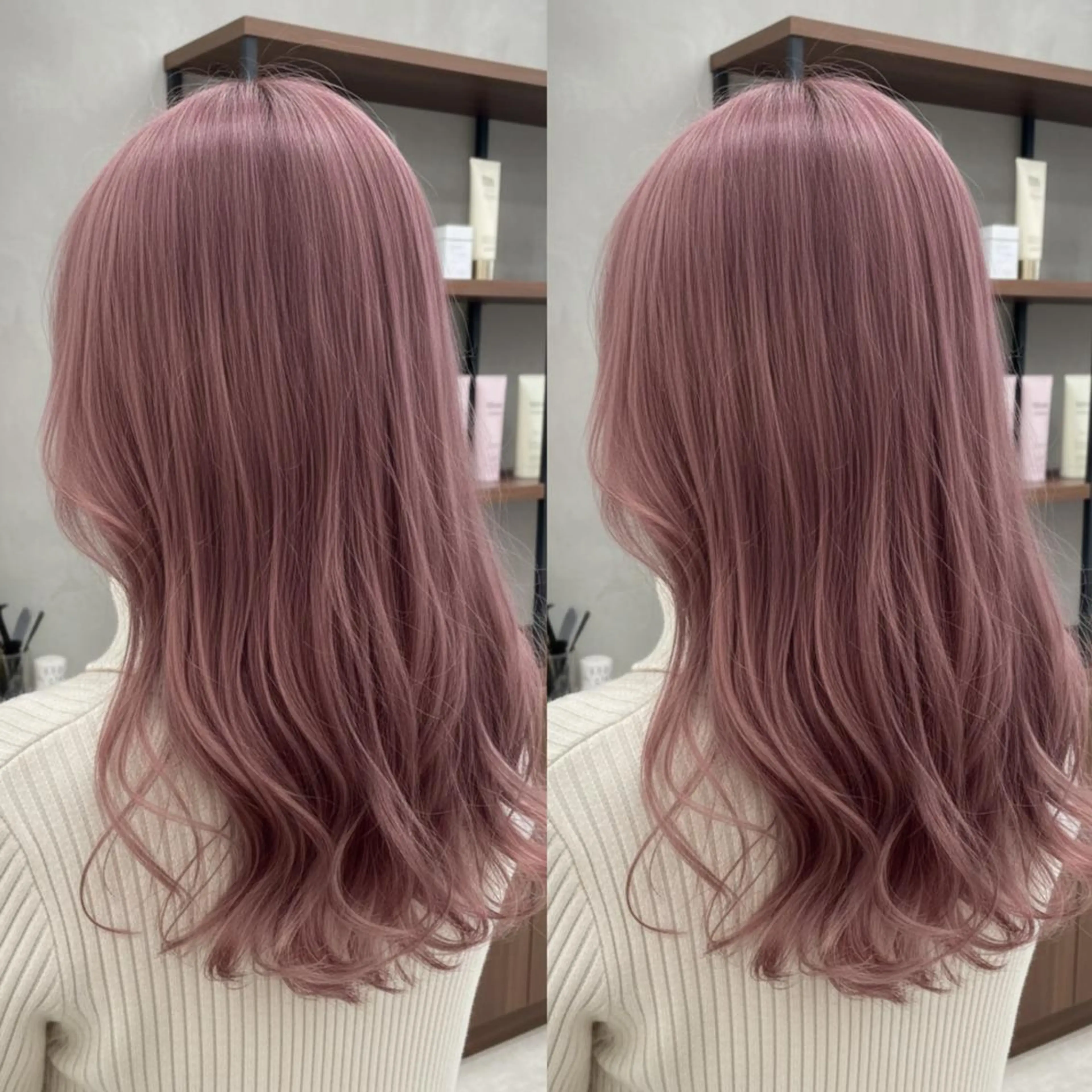 セミロング 💕透明感赤味カラー ぱっつんボブ🩷のヘアスタイル