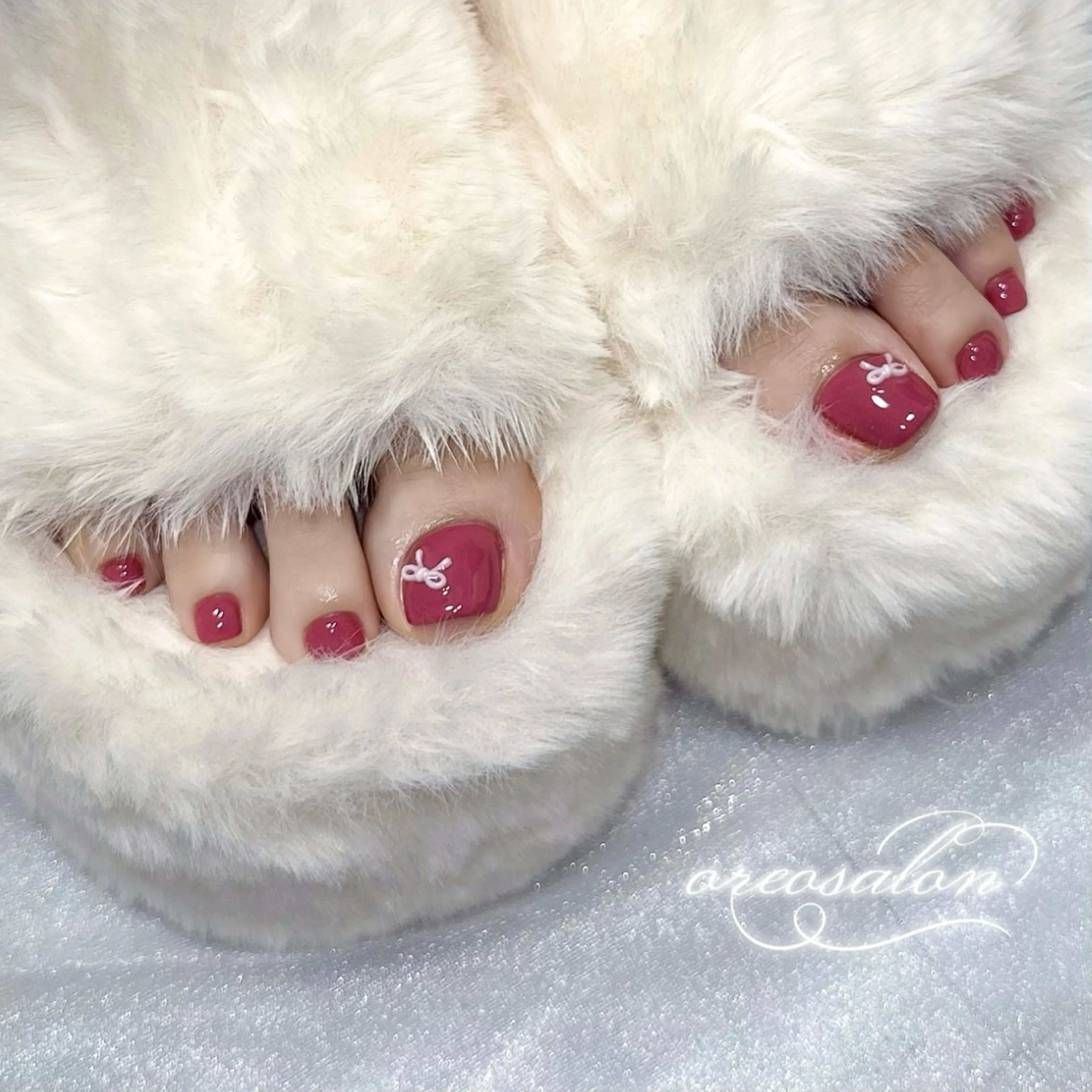 ネイル フットネイル ピンク リボン 春ネイル フットネイル oreo salon miyu 池袋のネイルデザイン