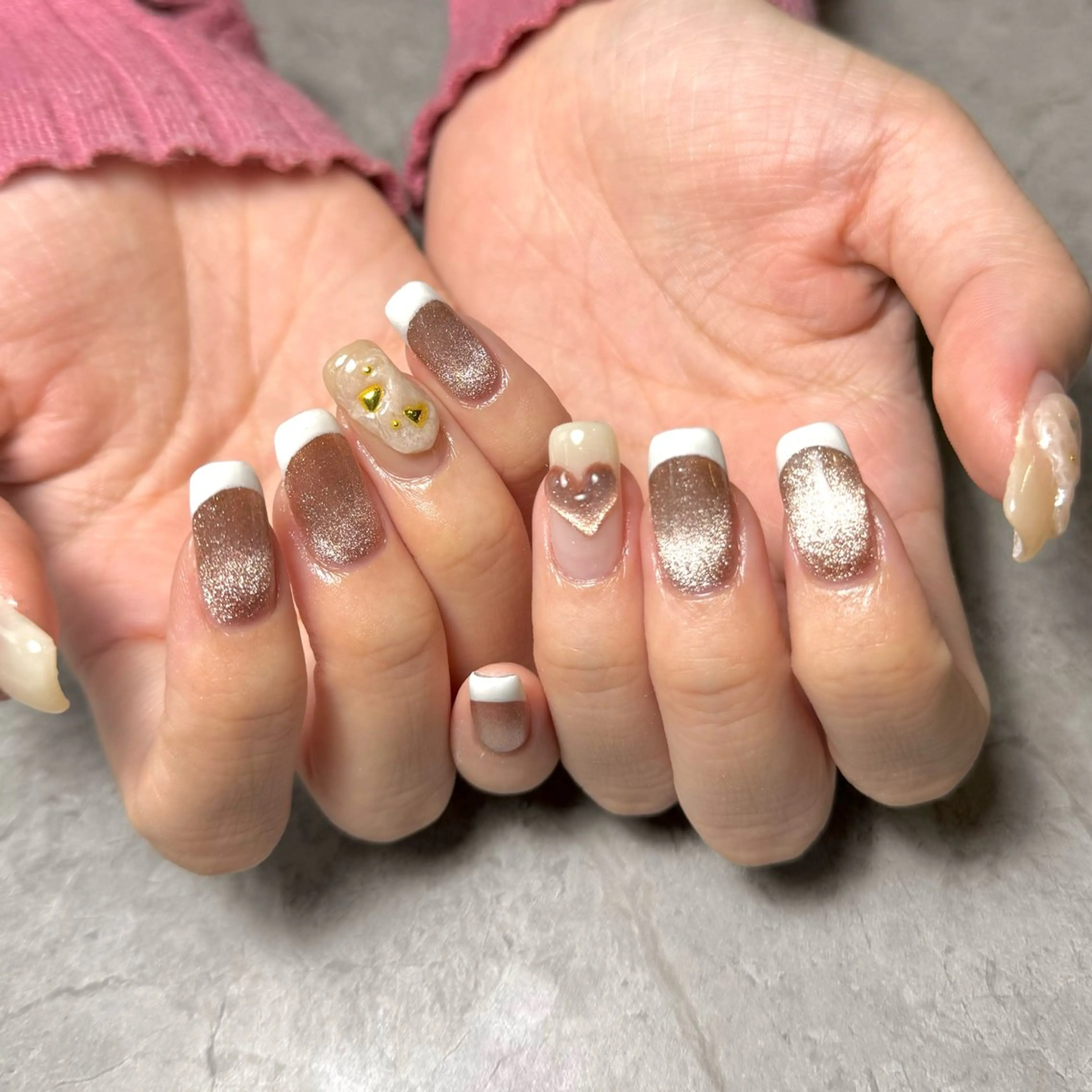 ネイル フレンチネイル ハート キラキラネイル マグネットネイル シンプルネイル lillion karenのネイルデザイン