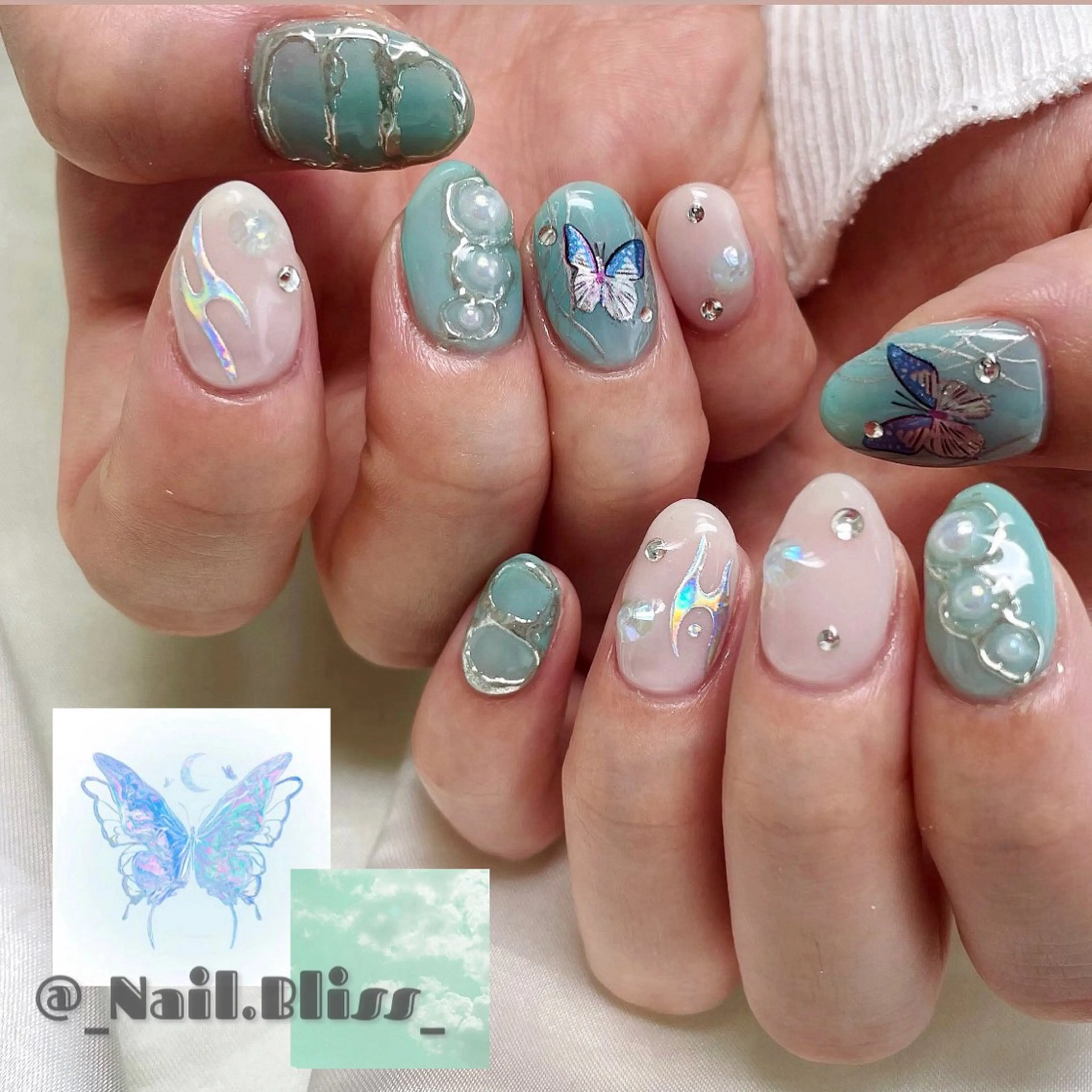 ネイル オーロラネイル ミラーネイル 持ち込み ハンドネイル NAIL BLISSのネイルデザイン