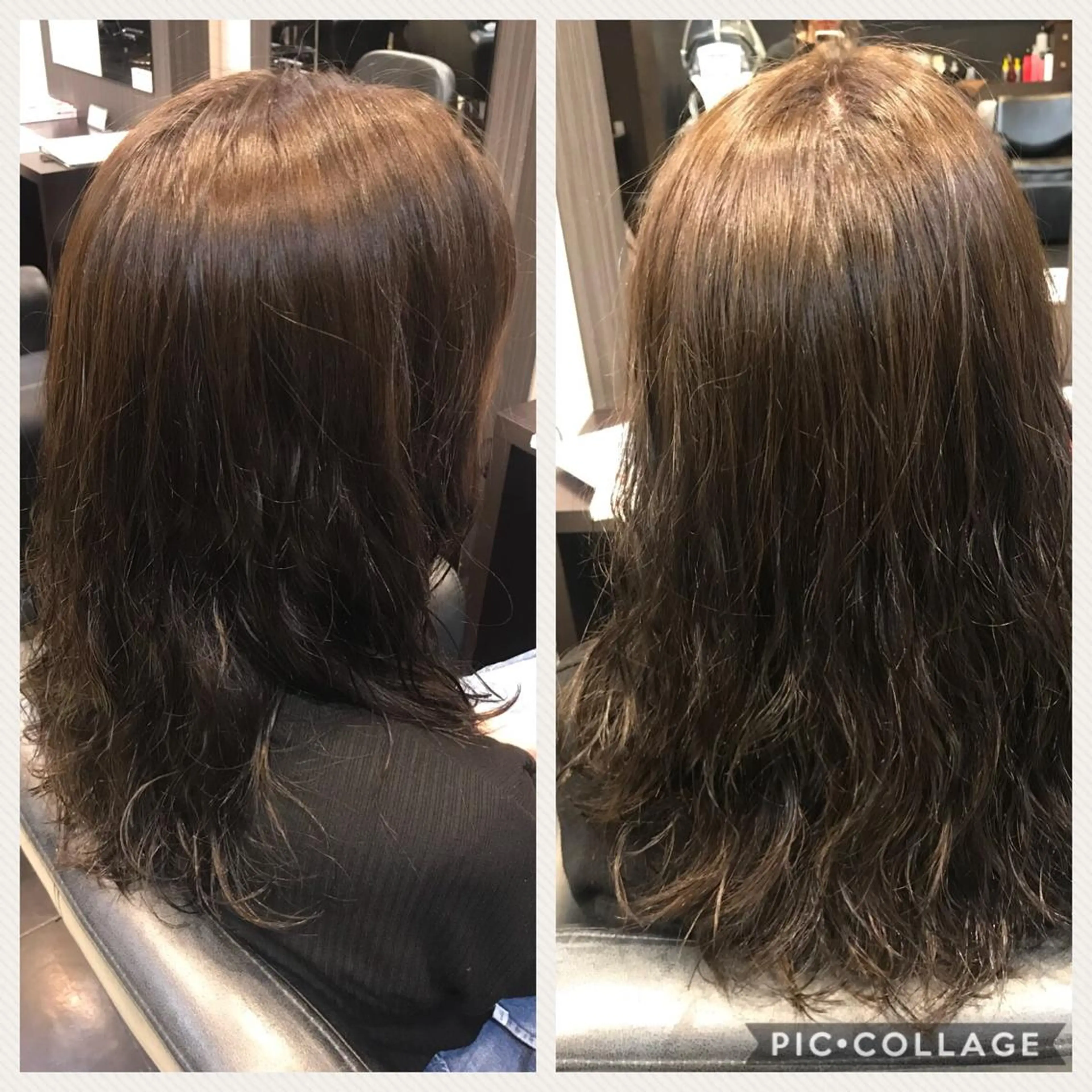 セミロング カラー パーマ アッシュ エアウェーブ 藤本 麻衣のヘアスタイル