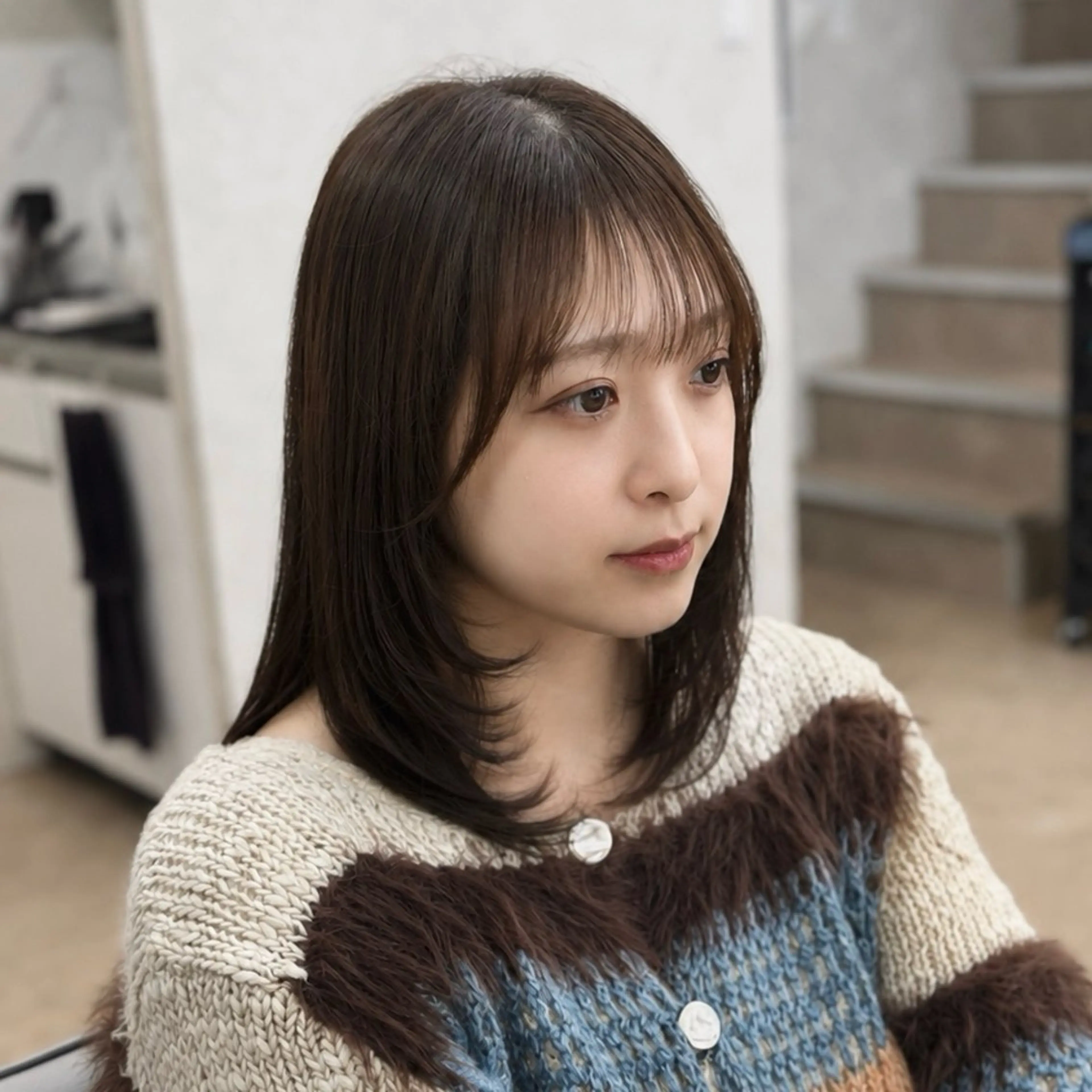 ミディアム カット ヘアカラー トリートメント ✨レイヤーカット✨ 顔まわり✂️鎌倉楓麻のヘアスタイル