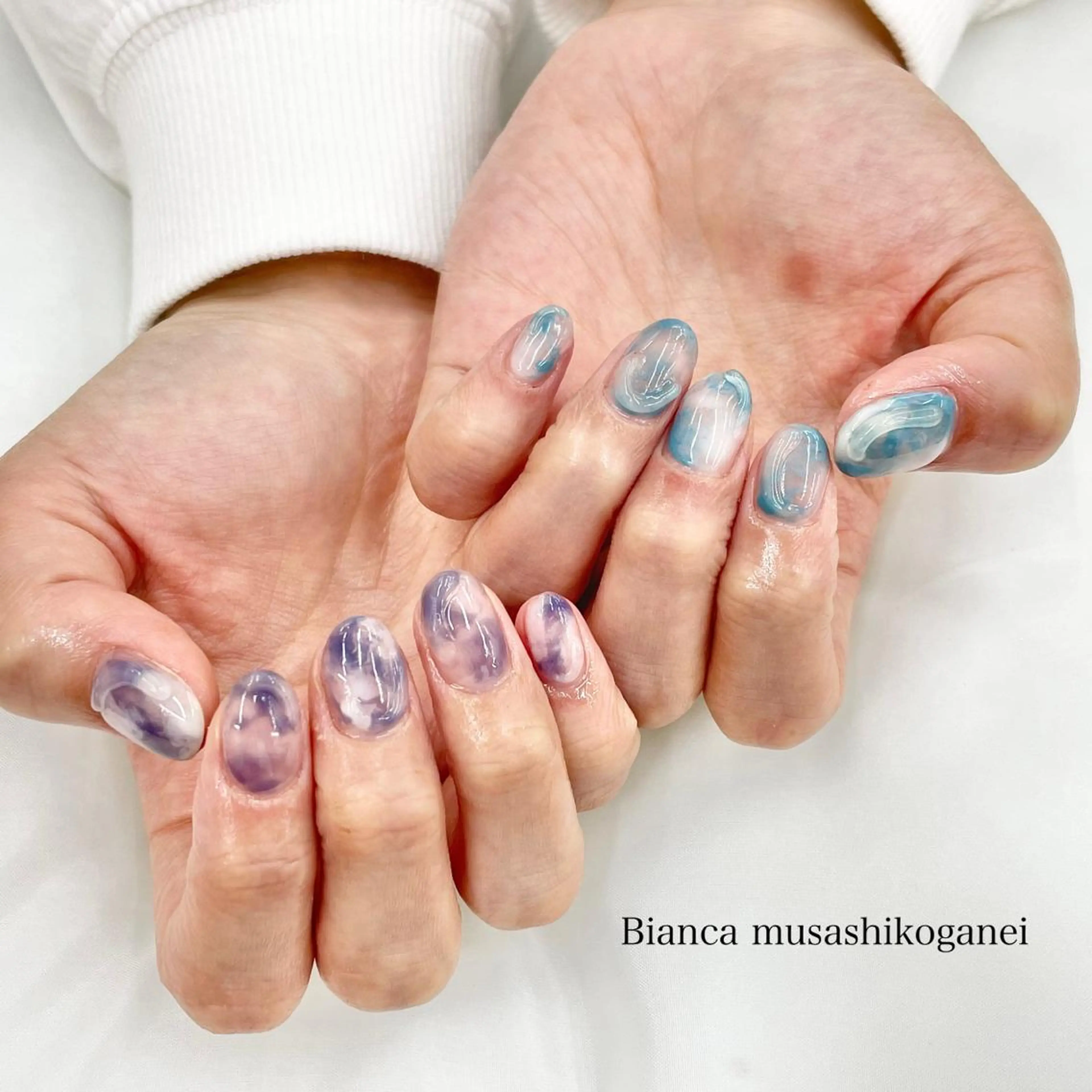 ネイル ブルー 大理石ネイル(マーブル) Bianca 武蔵小金井　ほしののネイルデザイン