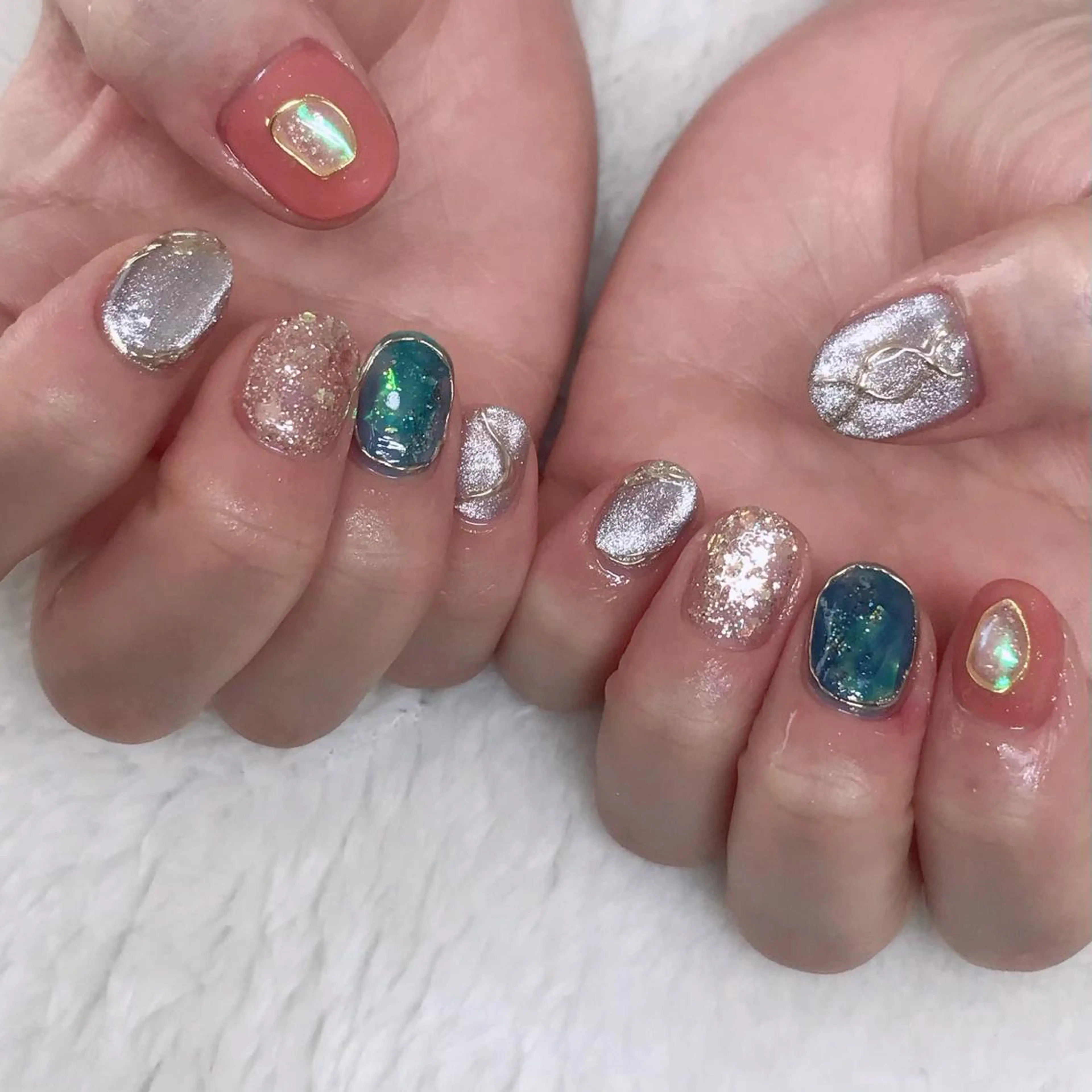 ネイル アートネイル ジェルネイル キラキラネイル ラメ(グリッター) ミラーネイル 🩵池袋heart nail🩵のネイルデザイン