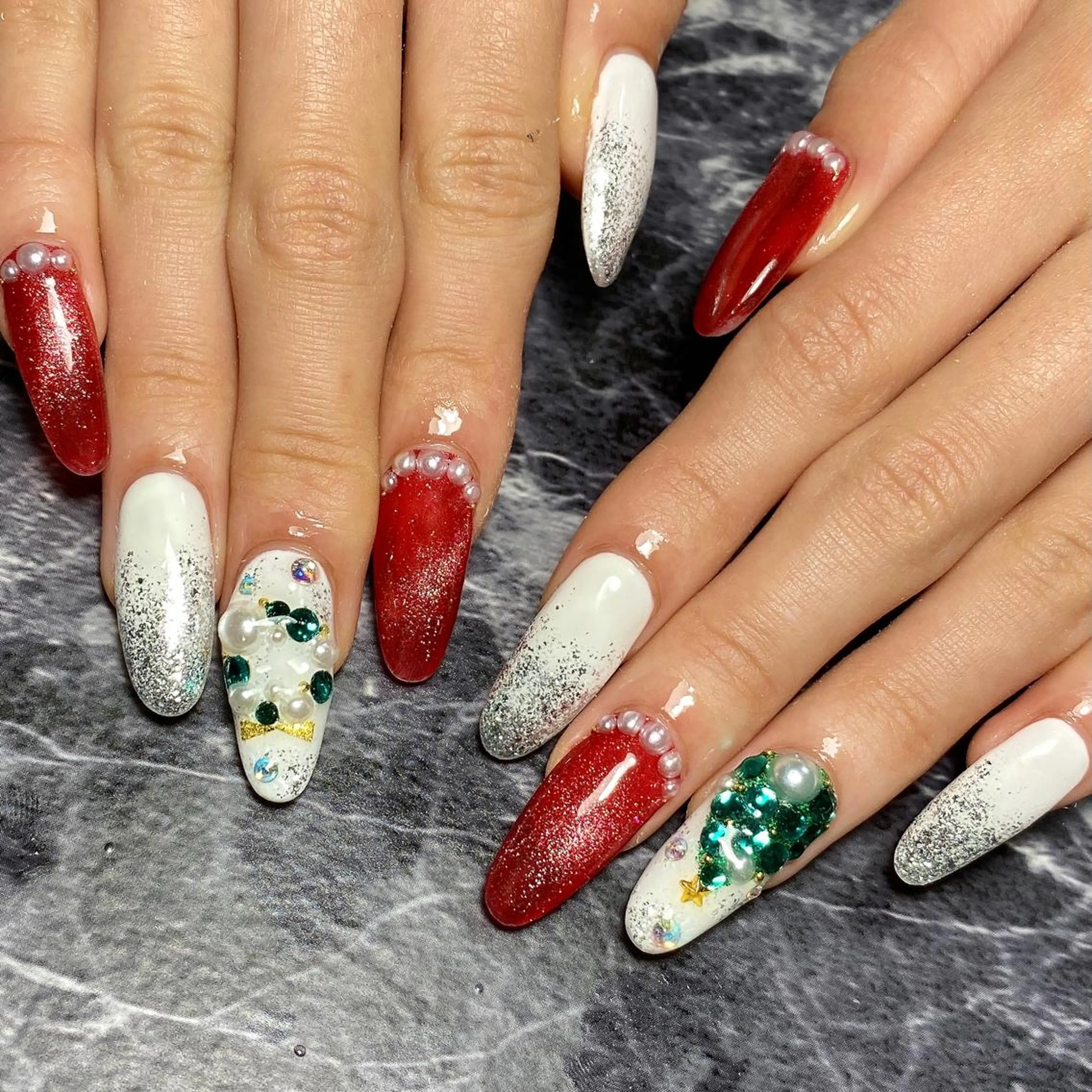 ネイル スカルプネイル 冬ネイル クリスマス しば まなみのネイルデザイン