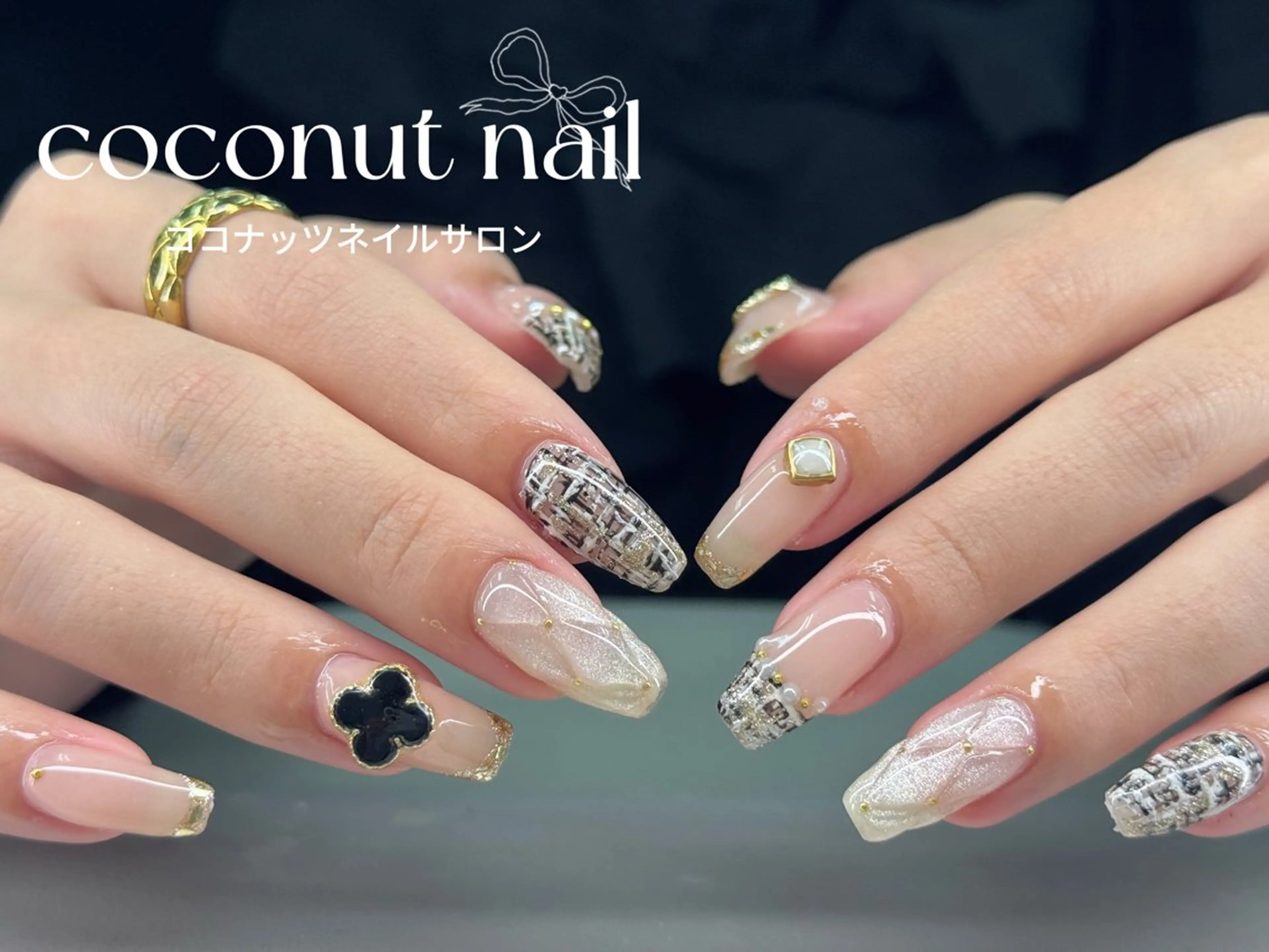 ネイル べっ甲ネイル フレンチネイル キラキラネイル マグネットネイル 大理石ネイル(マーブル) ハンドネイル 神田 ココナッツのネイルデザイン