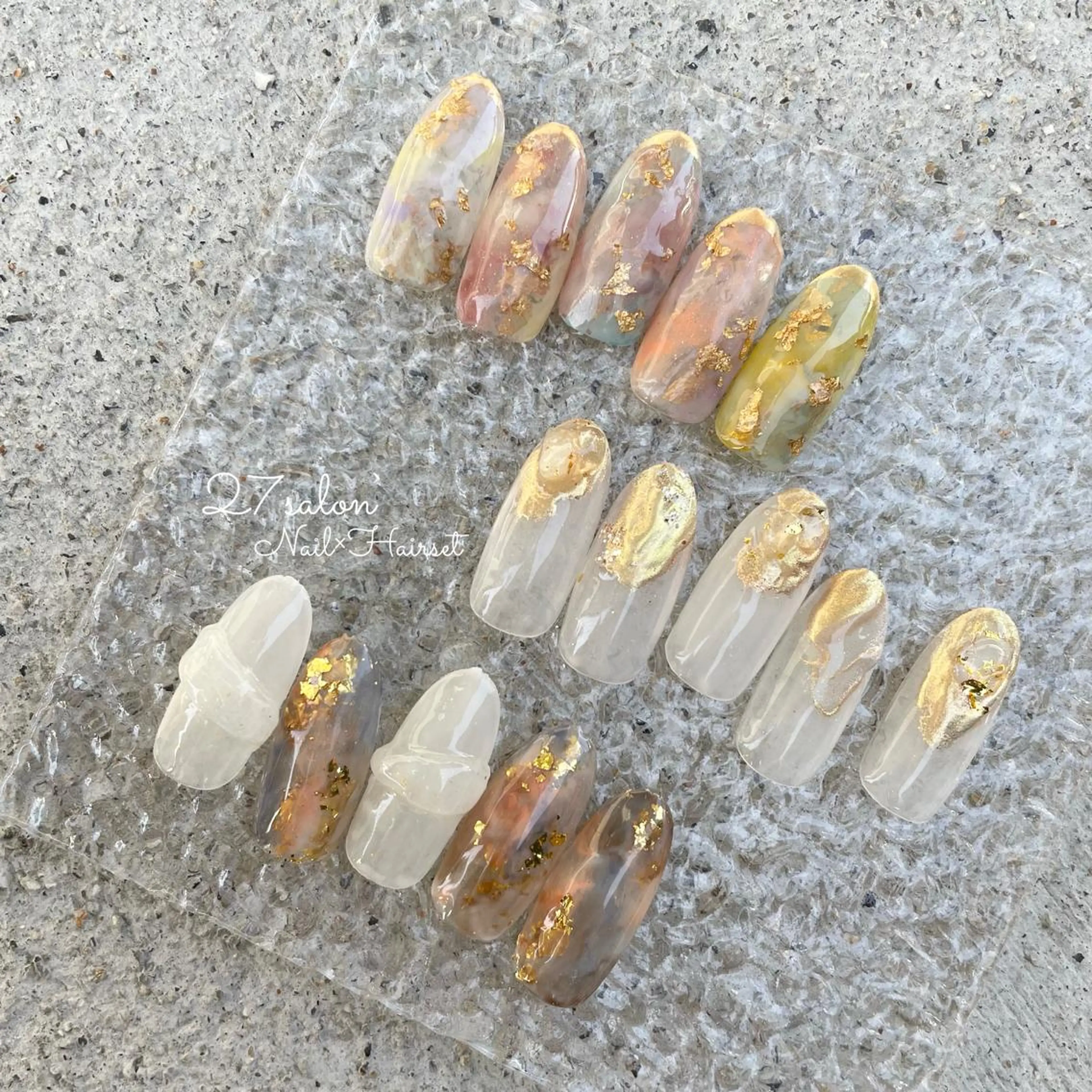 ネイル アートネイル ミラーネイル ニュアンスネイル 春ネイル 27salon yuinaのネイルデザイン