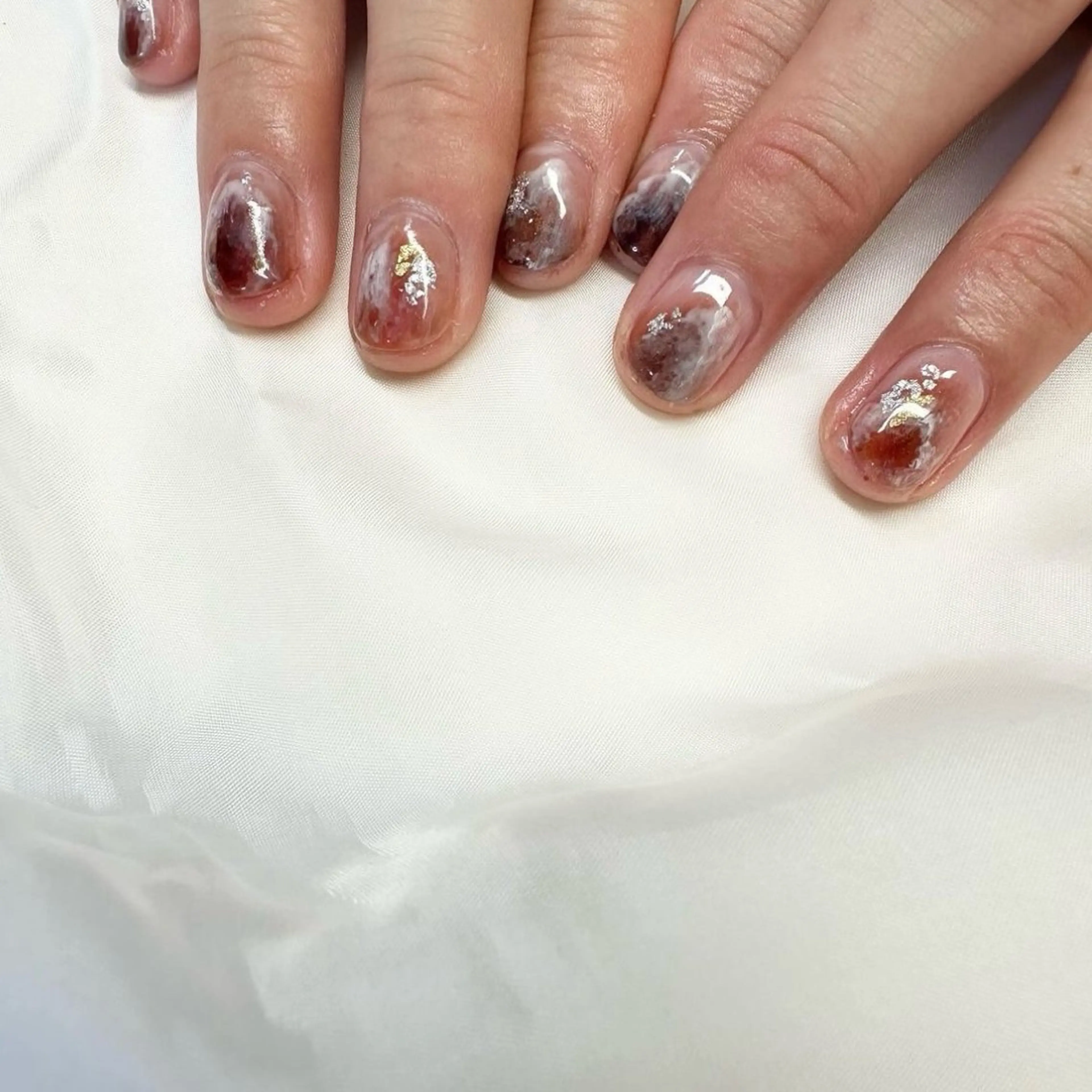 ネイル ブラウン クリアネイル 氷ネイル・うるうるネイル 韓国ネイル ミラーネイル 🪞KAPE NAIL 🪞のネイルデザイン