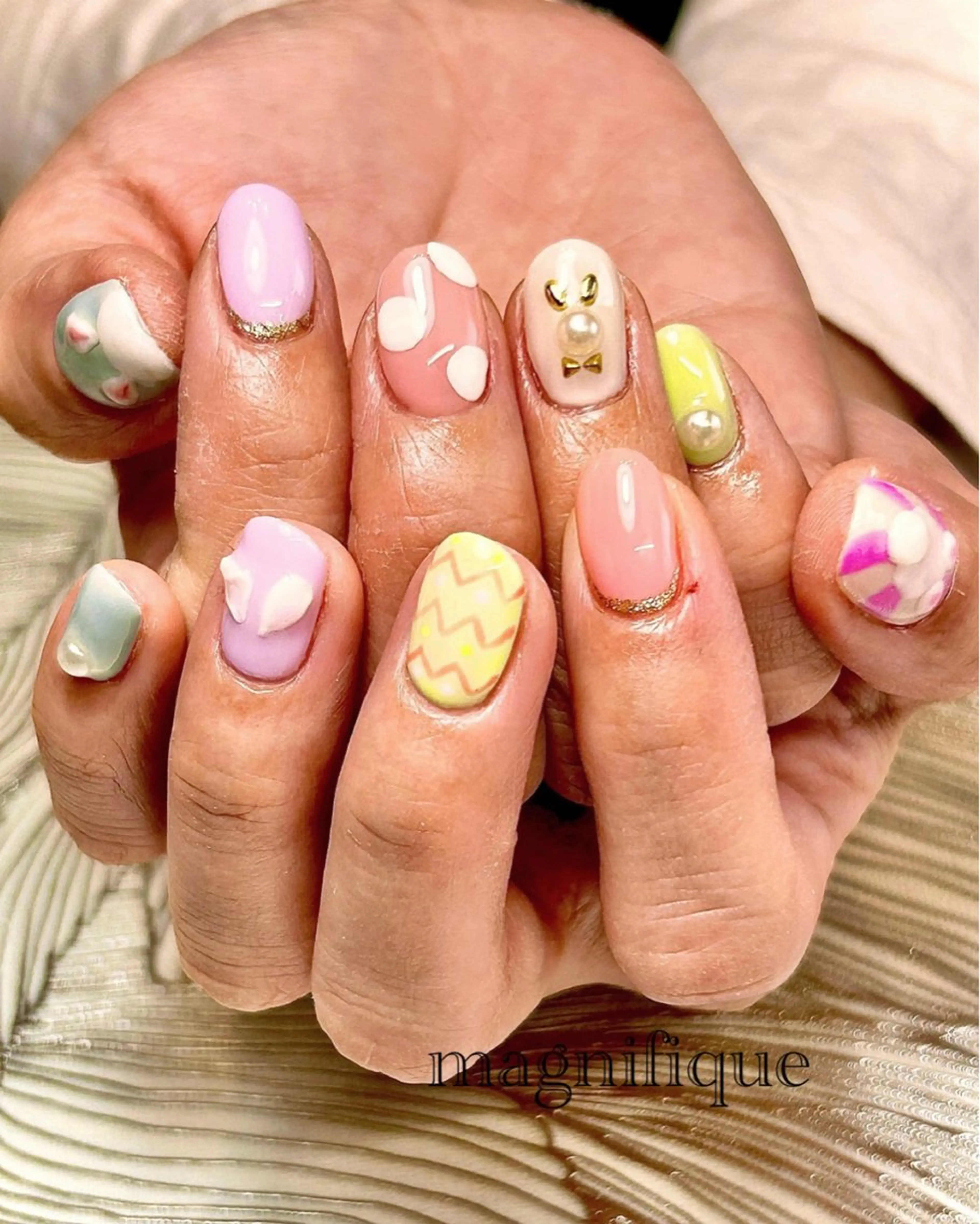 ネイル アートネイル ロングネイル ピンク ショートネイル 春ネイル プライベートサロン マニフィークのネイルデザイン