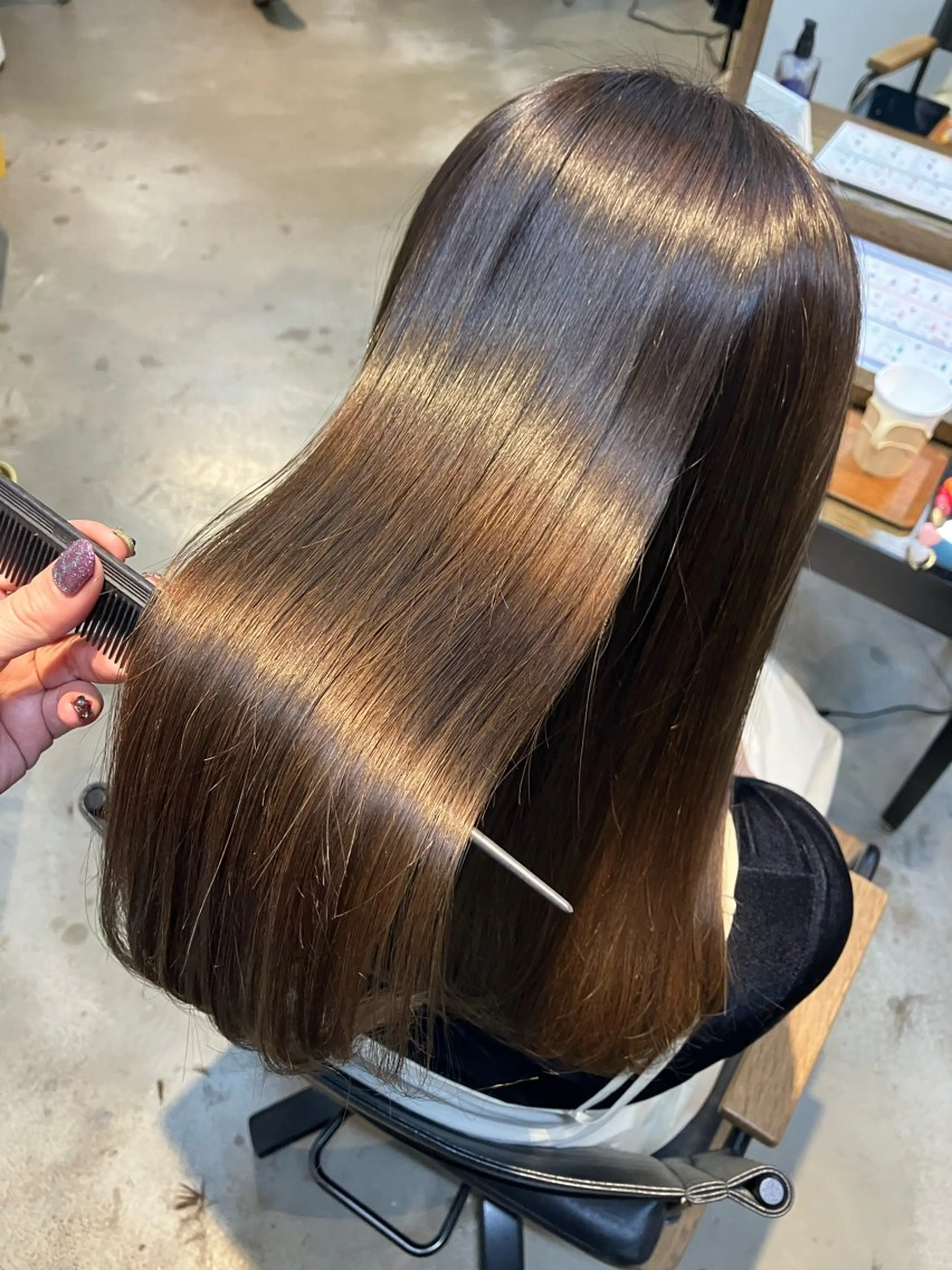 セミロング カラー ハイトーンカラー 髪質改善 ヘアカラー 縮毛矯正 【ツヤ髪特化】 スズキアキエのヘアスタイル