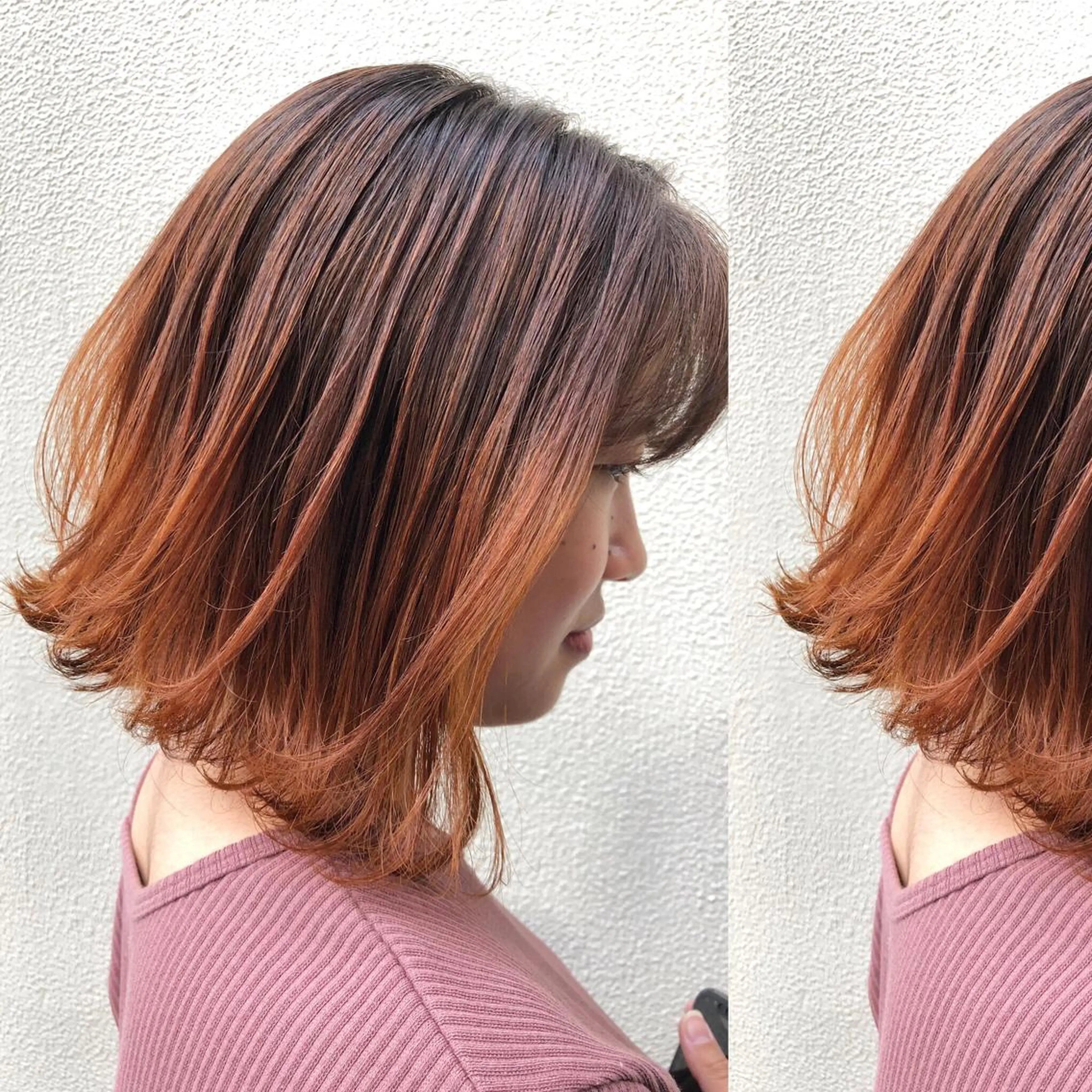 ミディアム カラー グラデーションカラー オレンジ ヘアカラー トリートメント ツキノキ ミナのヘアスタイル