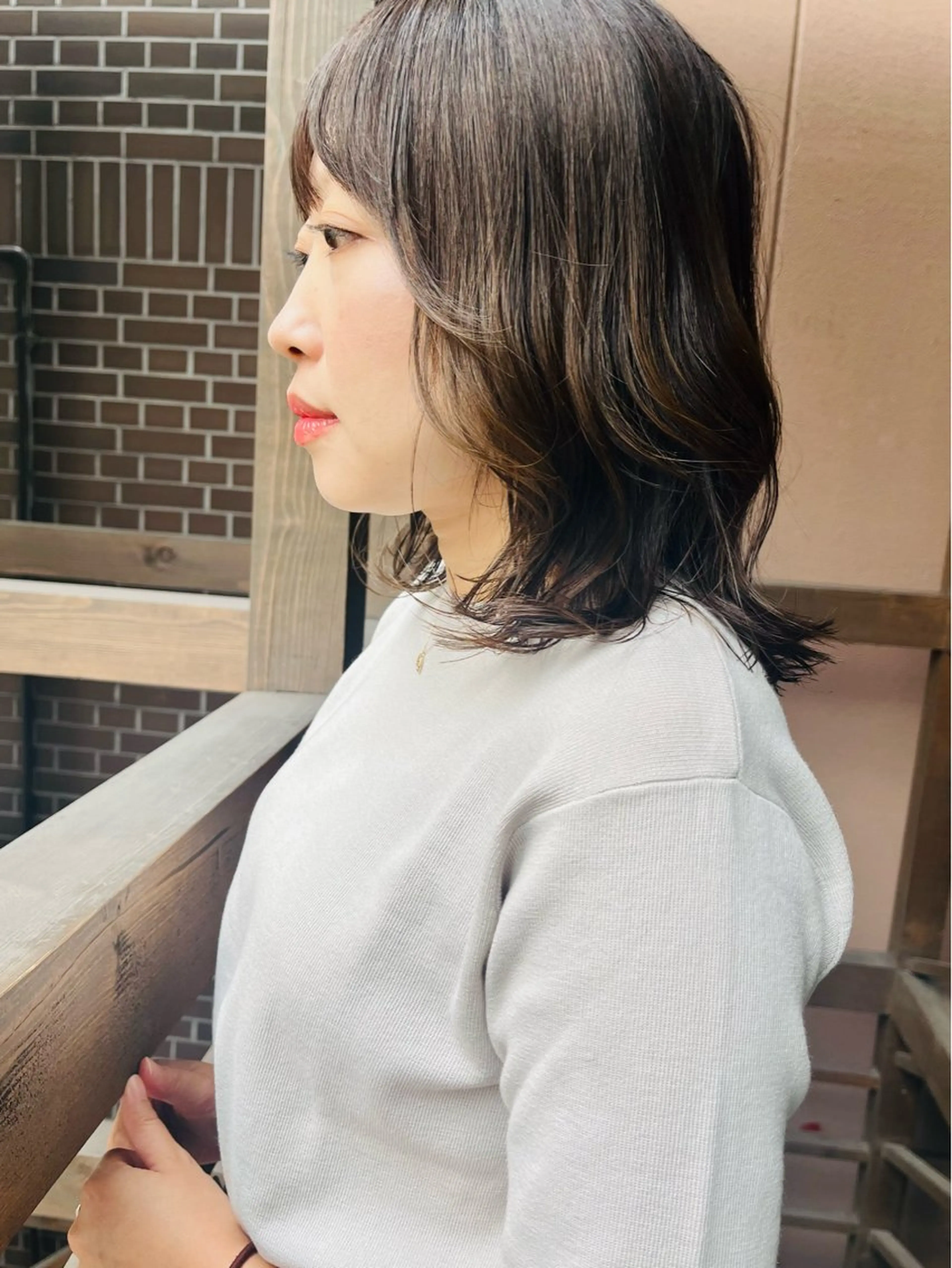 セミロング セミロングパーマ くびれヘア カット パーマ ママ美容師 *ヒマワリのヘアスタイル