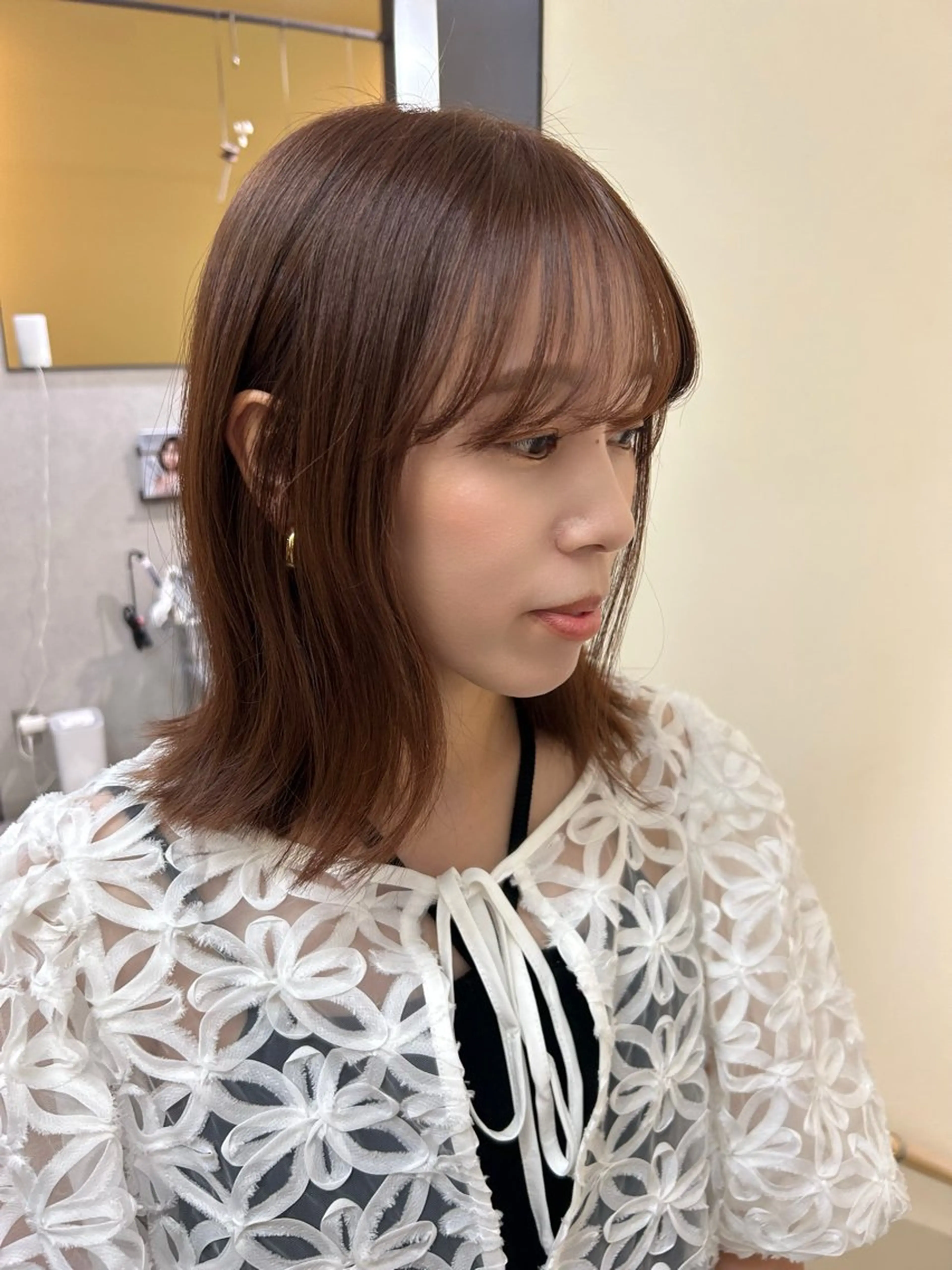 ミディアム カラー ベージュカラー ピンクカラー ピンクベージュ カット ヘアカラー トリートメント hub hair レイヤー/透明感のヘアスタイル