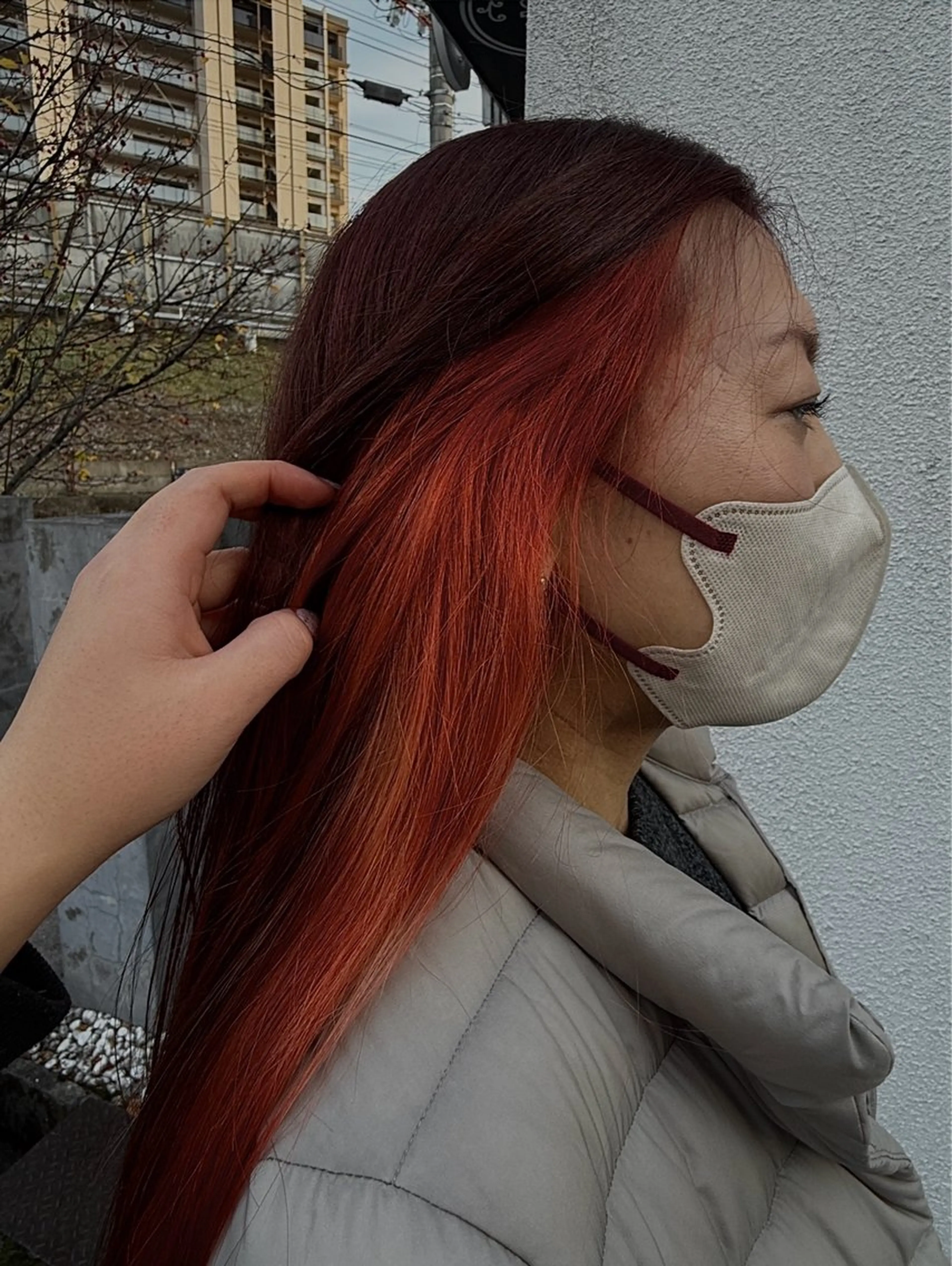 ロング カラー オレンジ ヘアカラー 大立 七夏のヘアスタイル