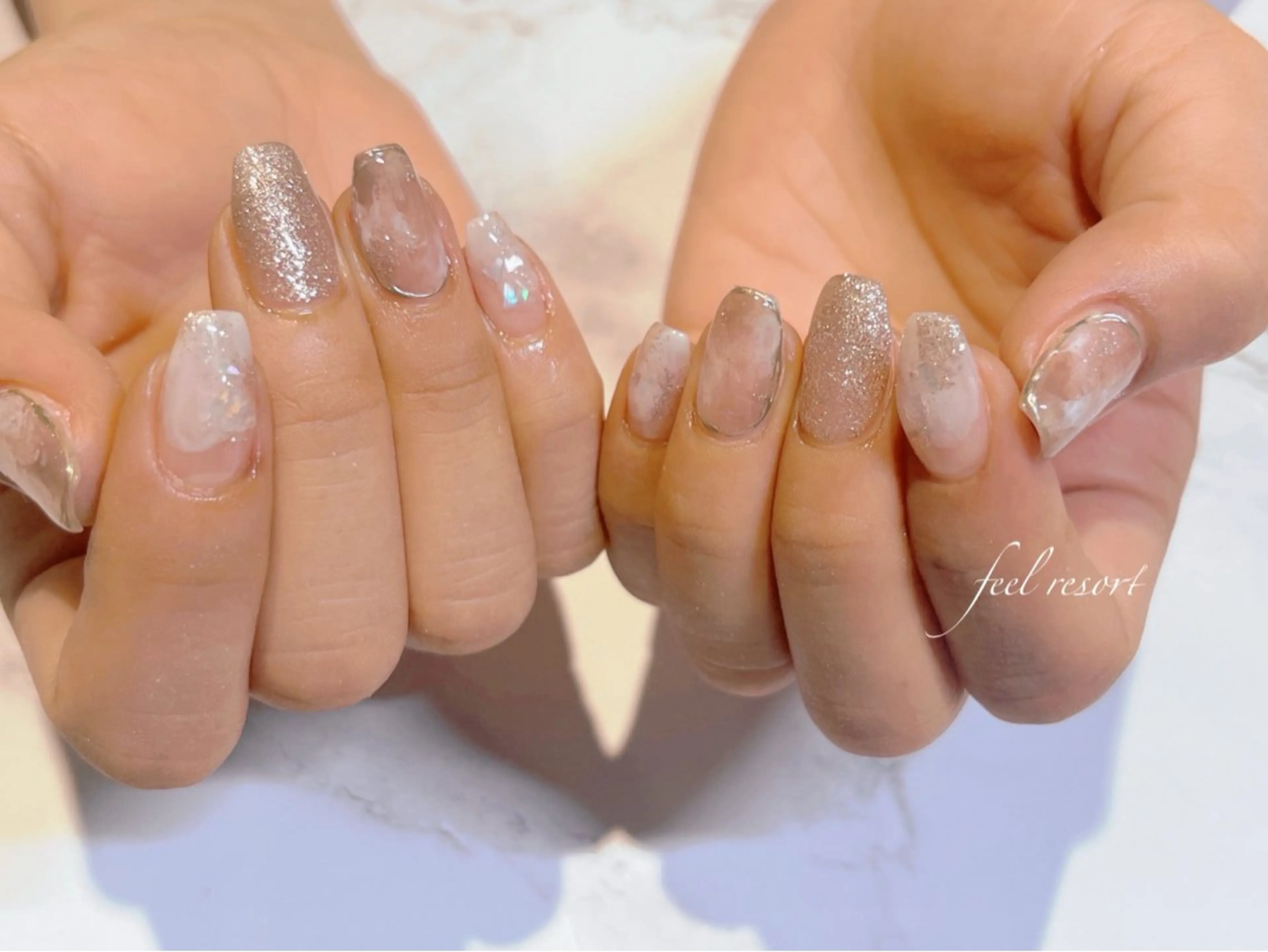 ネイル 長さ出し フットネイル フレンチネイル ジェルネイル ガラスフレンチ ハンドネイル Lien（リアン） 銀座駅6分のネイルデザイン