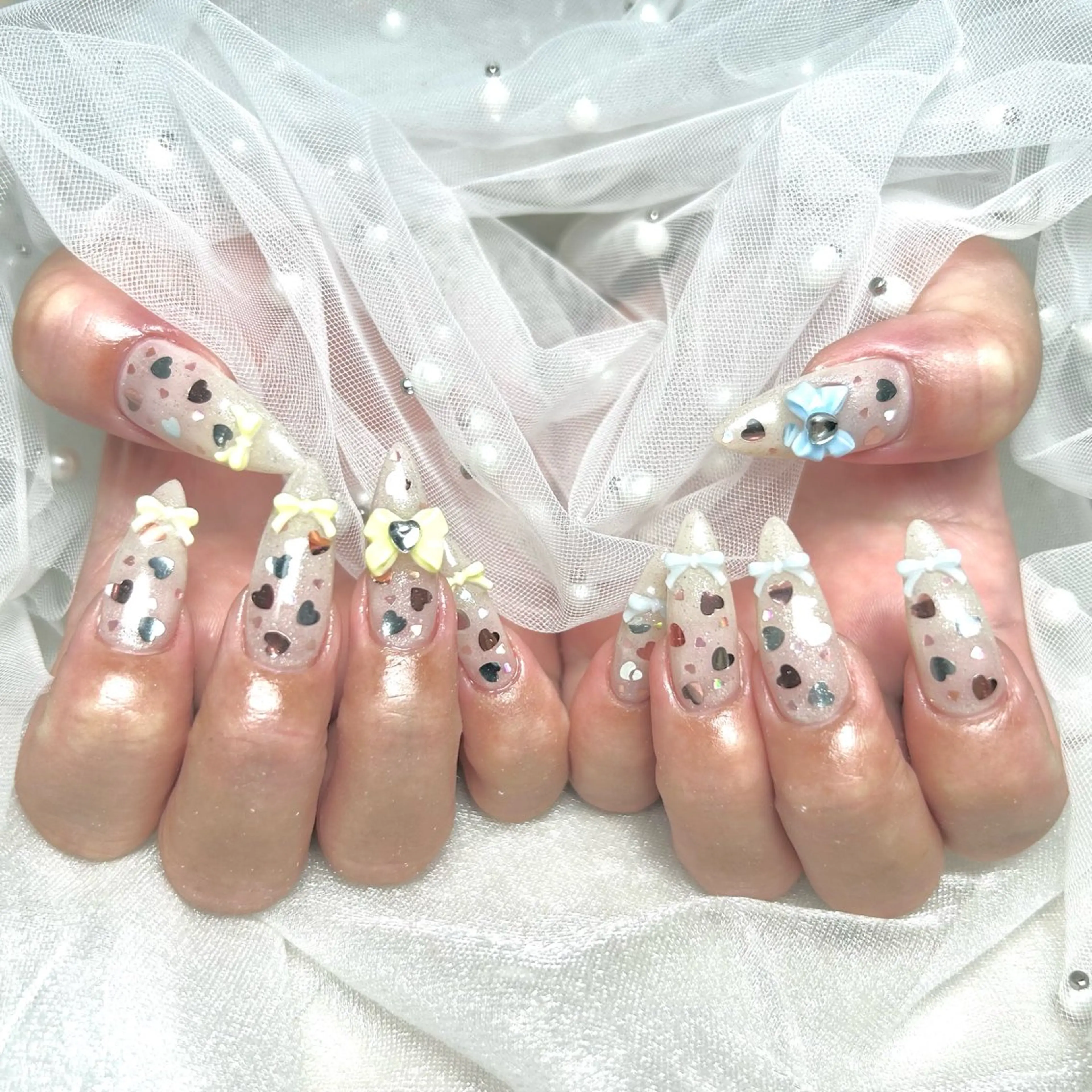 ネイル ハート リボン 春ネイル ハンドネイル La suzuran 上前津店 森本のネイルデザイン