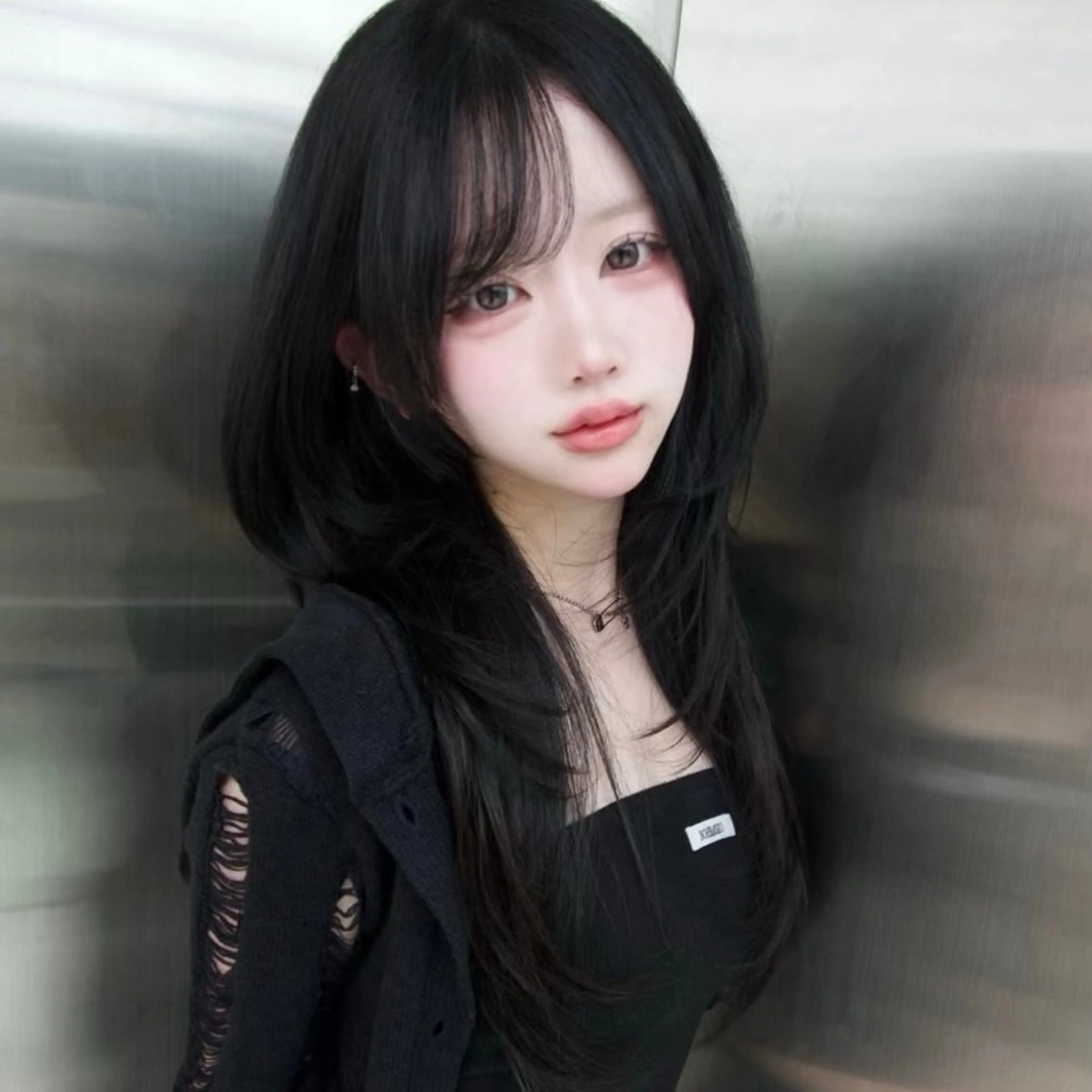 ロング くびれヘア 顔周りカット ハイレイヤー 韓国風ヘア レイヤーカット がわ/ハイレイヤー /ハイトーンカラーのヘアスタイル