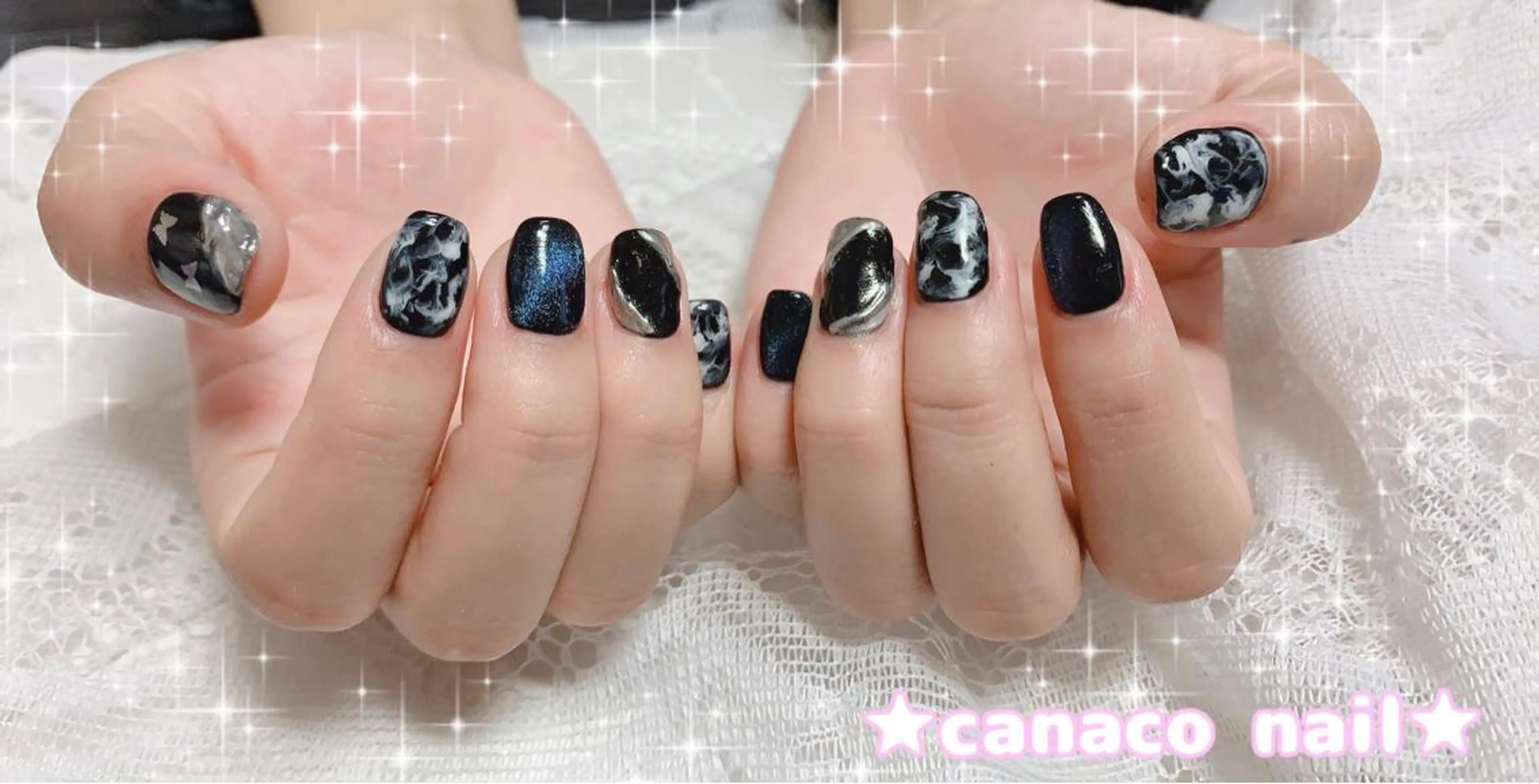 ネイル アートネイル ブルー ジェルネイル マグネットネイル ミラーネイル ベテランネイル cnc nailのネイルデザイン