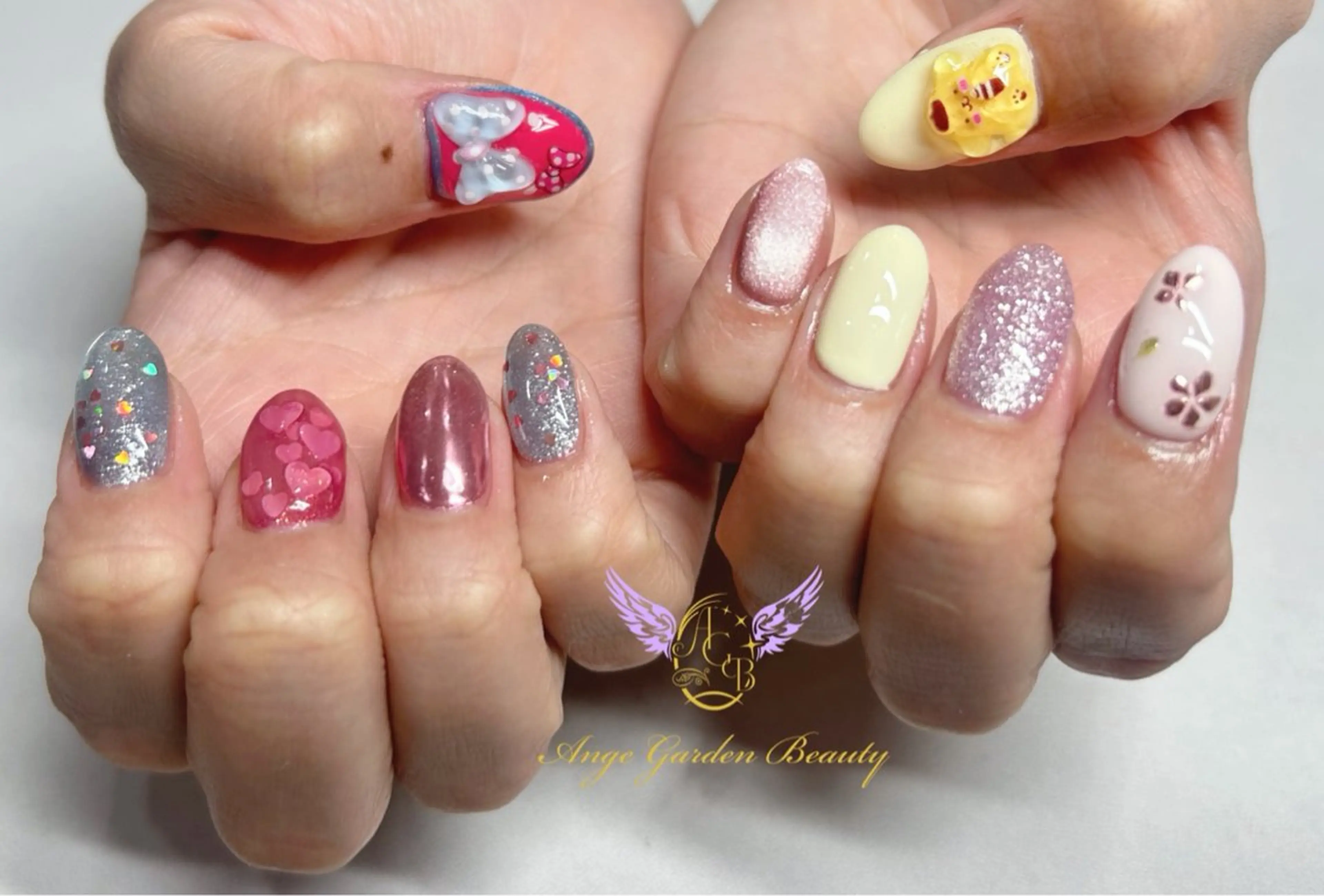ネイル フラッシュネイル ミラーネイル 持ち込み ハンドネイル AngeGarden Beautymihoのネイルデザイン