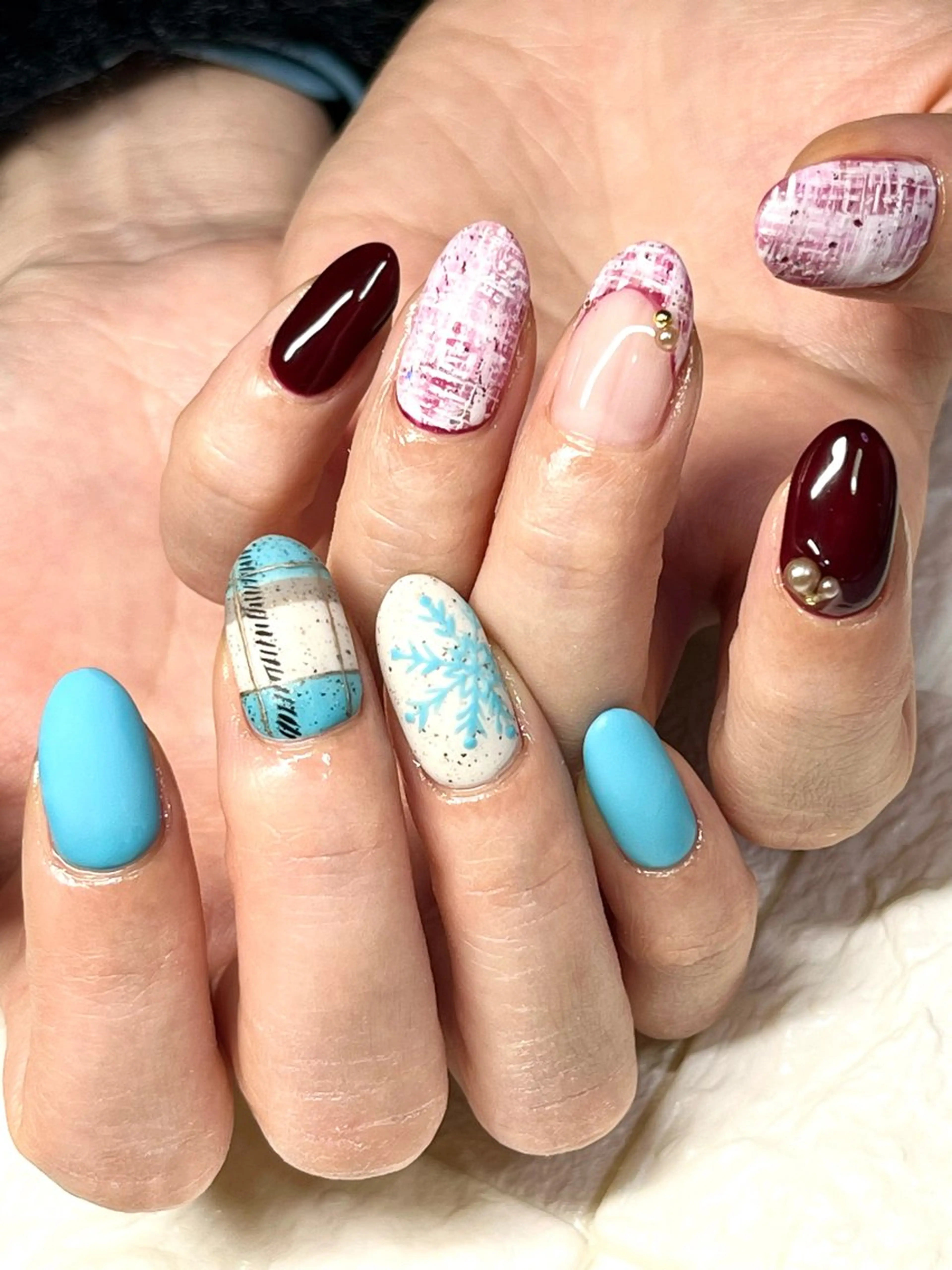 ネイル おそろいネイル ツイードネイル ハンドネイル まり りぃ〜んのネイルデザイン