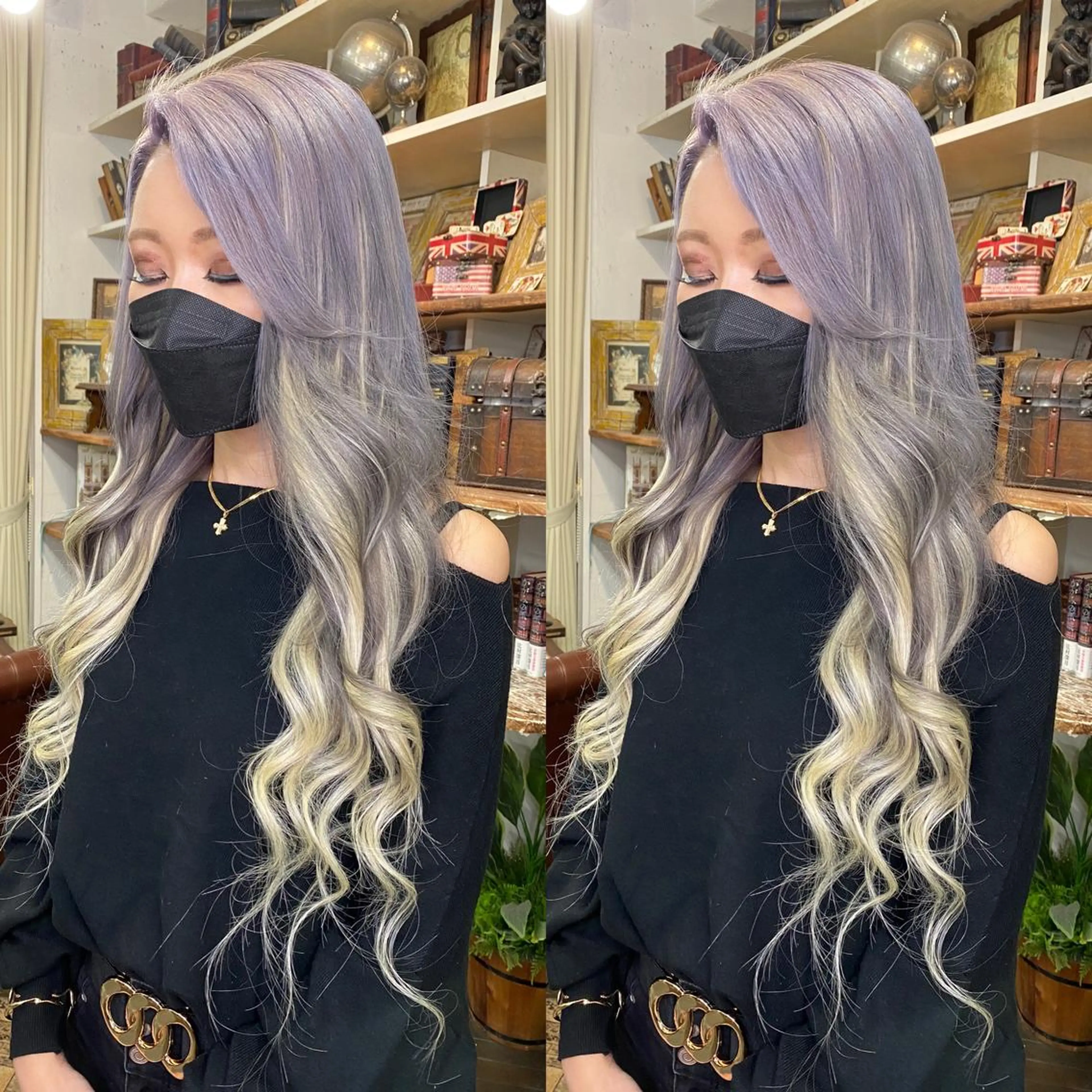 ロング カラー 編み込みエクステ シールエクステ バレイヤージュ ブリーチ ブロンド モモカ/ハイトーン /バレイヤージュのヘアスタイル