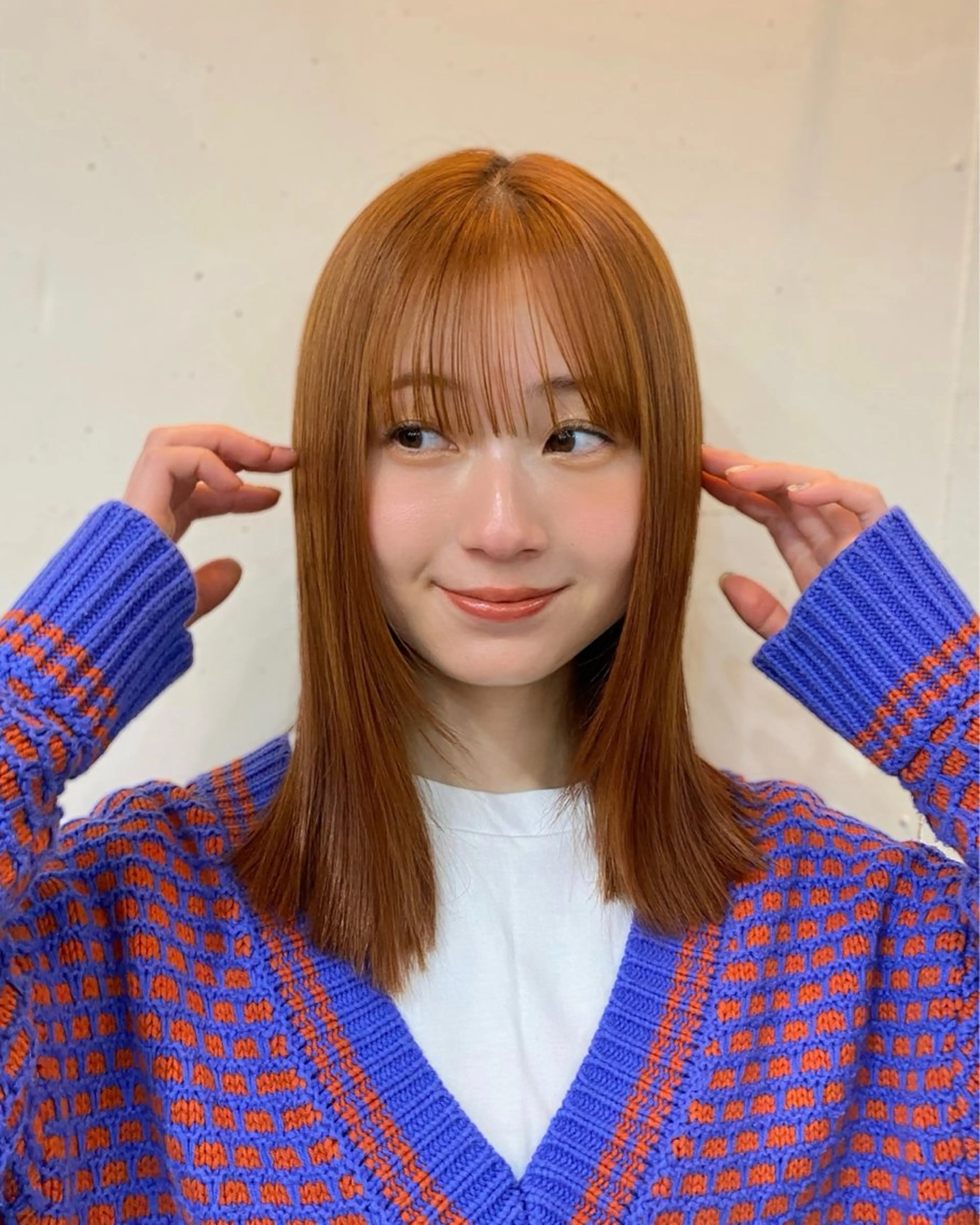 ミディアム カラー ブリーチ ブリーチなしカラー オレンジ トリートメント ヘアカラー トリートメント shiori/暖色/ レイヤー/似合わせのヘアスタイル