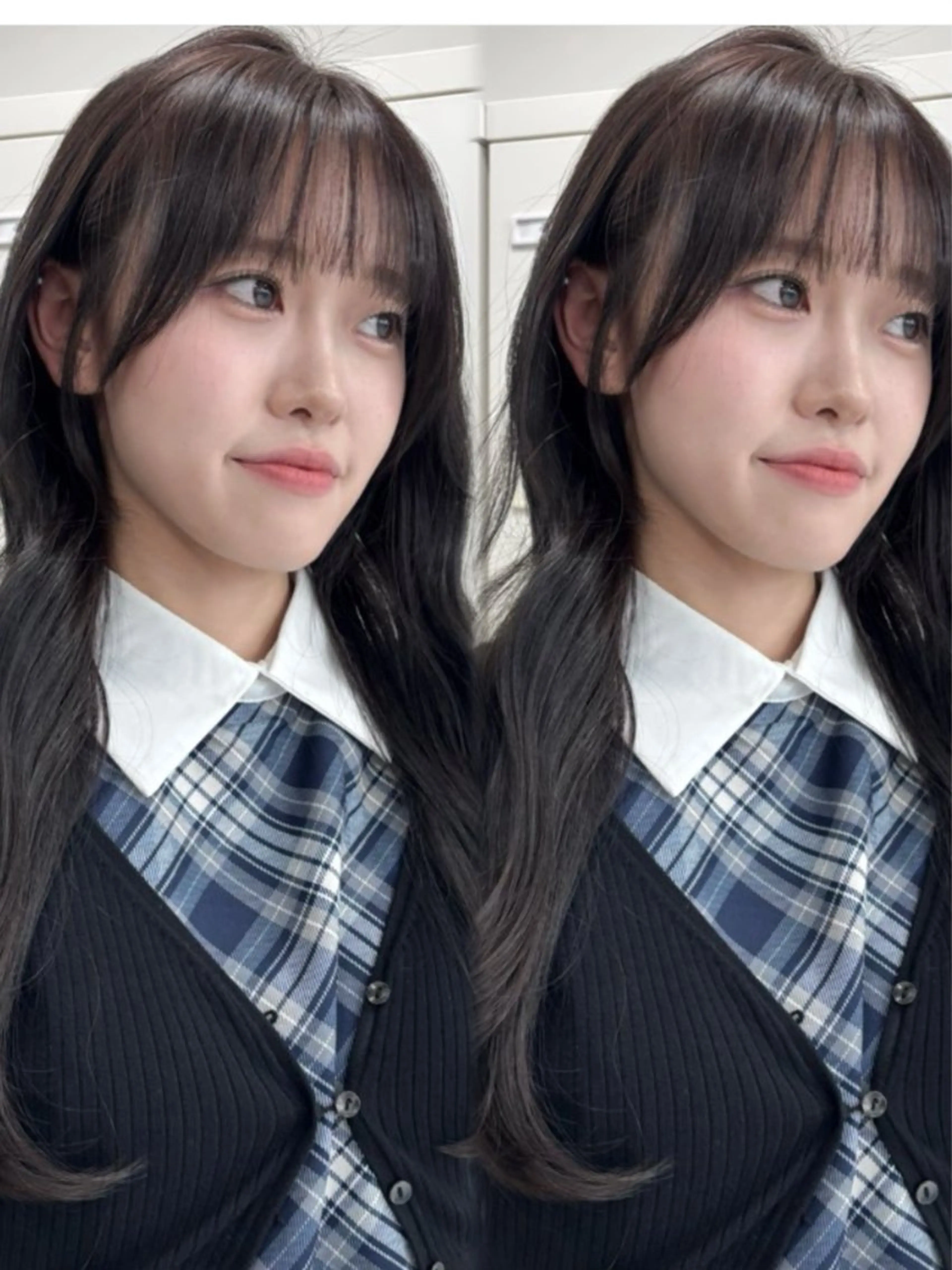 ロング カット ヘアカラー 韓国ヘア/ブリーチ無 しWカラー/オリーブのヘアスタイル