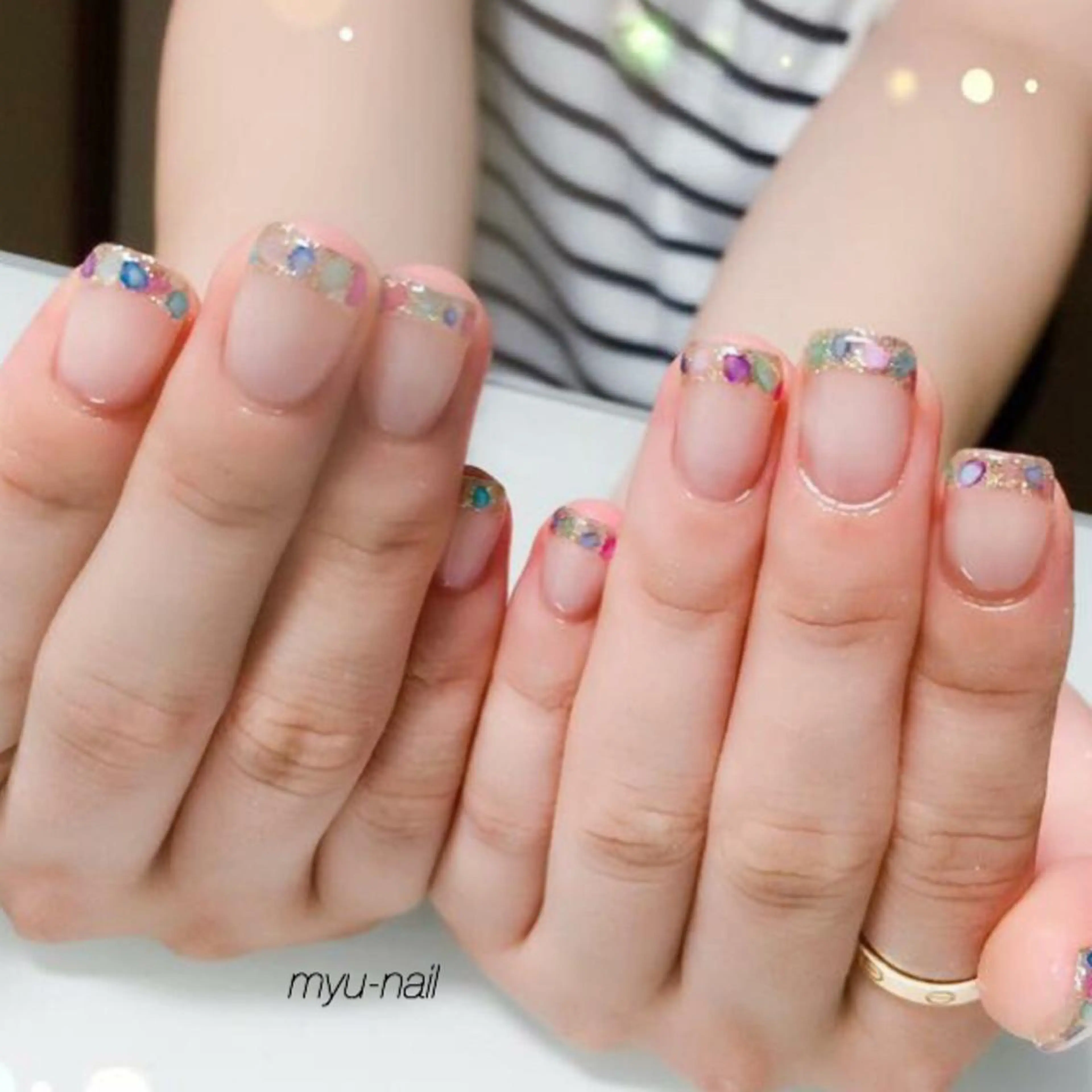 ネイル フレンチネイル シルバー シンプルネイル ホームサロン myu-nailのネイルデザイン