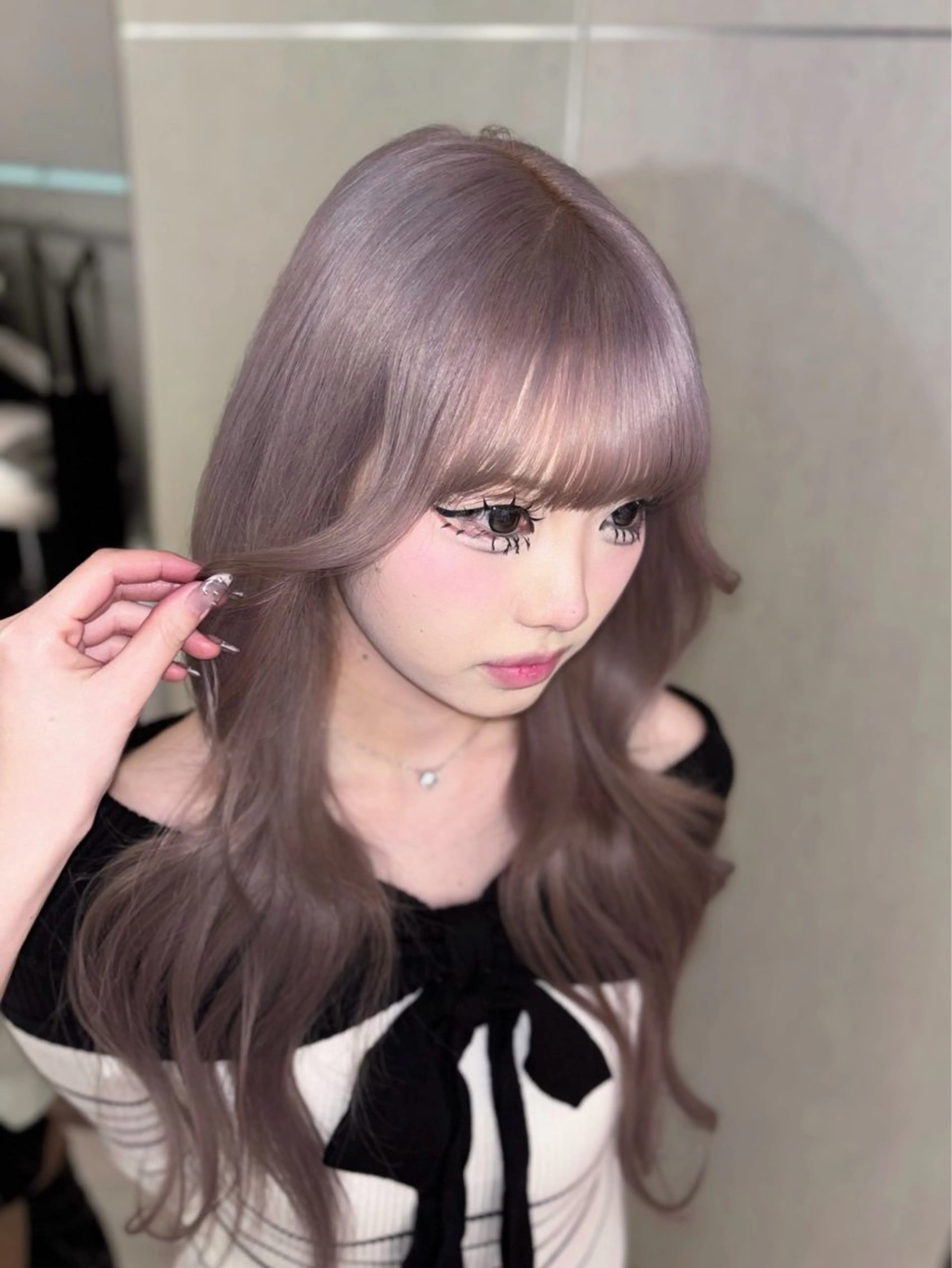 ロング カラー 透明感カラー ピンクカラー シルバー ヘアカラー 名駅/GEM lit risaのヘアスタイル