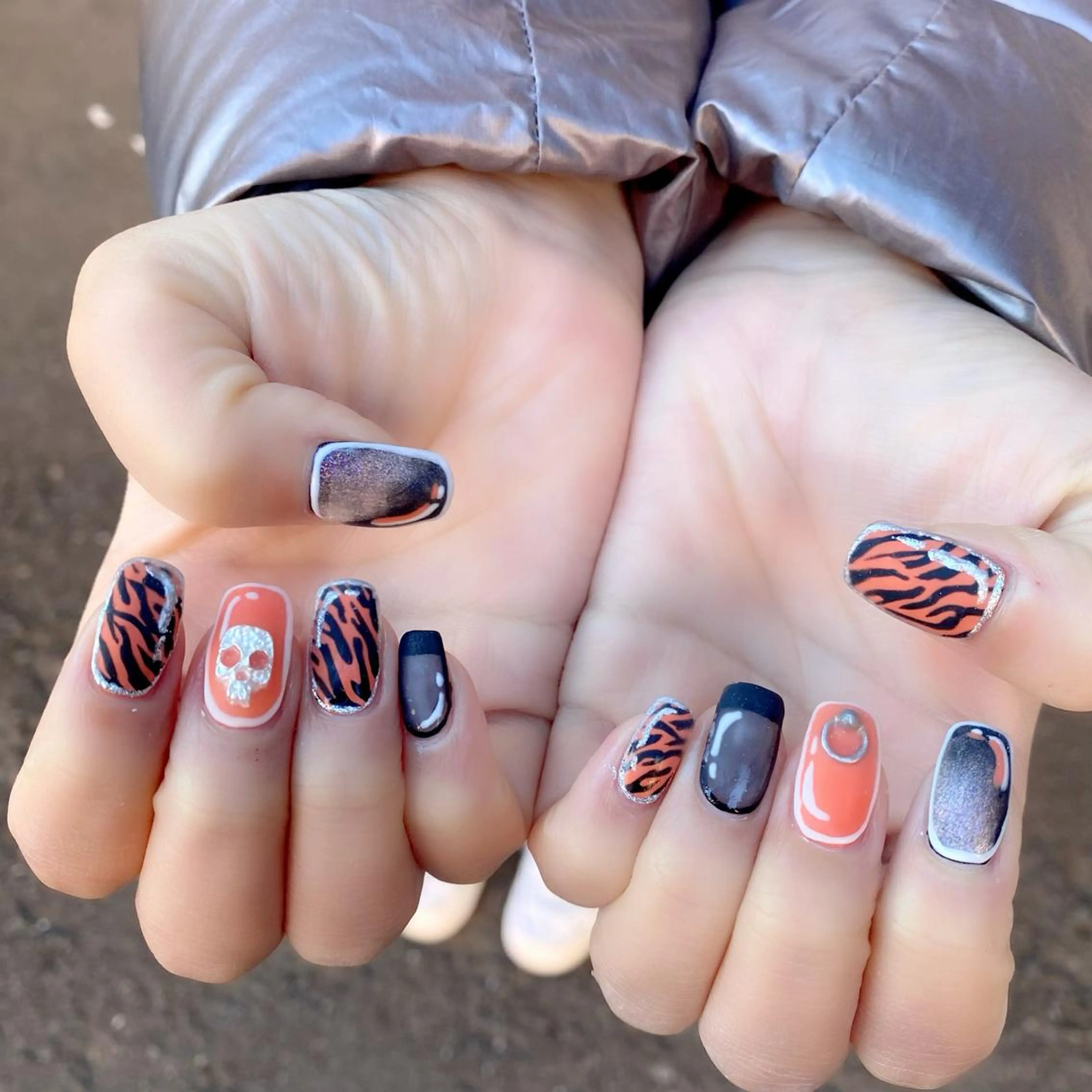ネイル アニマル柄 マットネイル スクエアネイル 冬ネイル ハンドネイル Salon Ｋのネイルデザイン