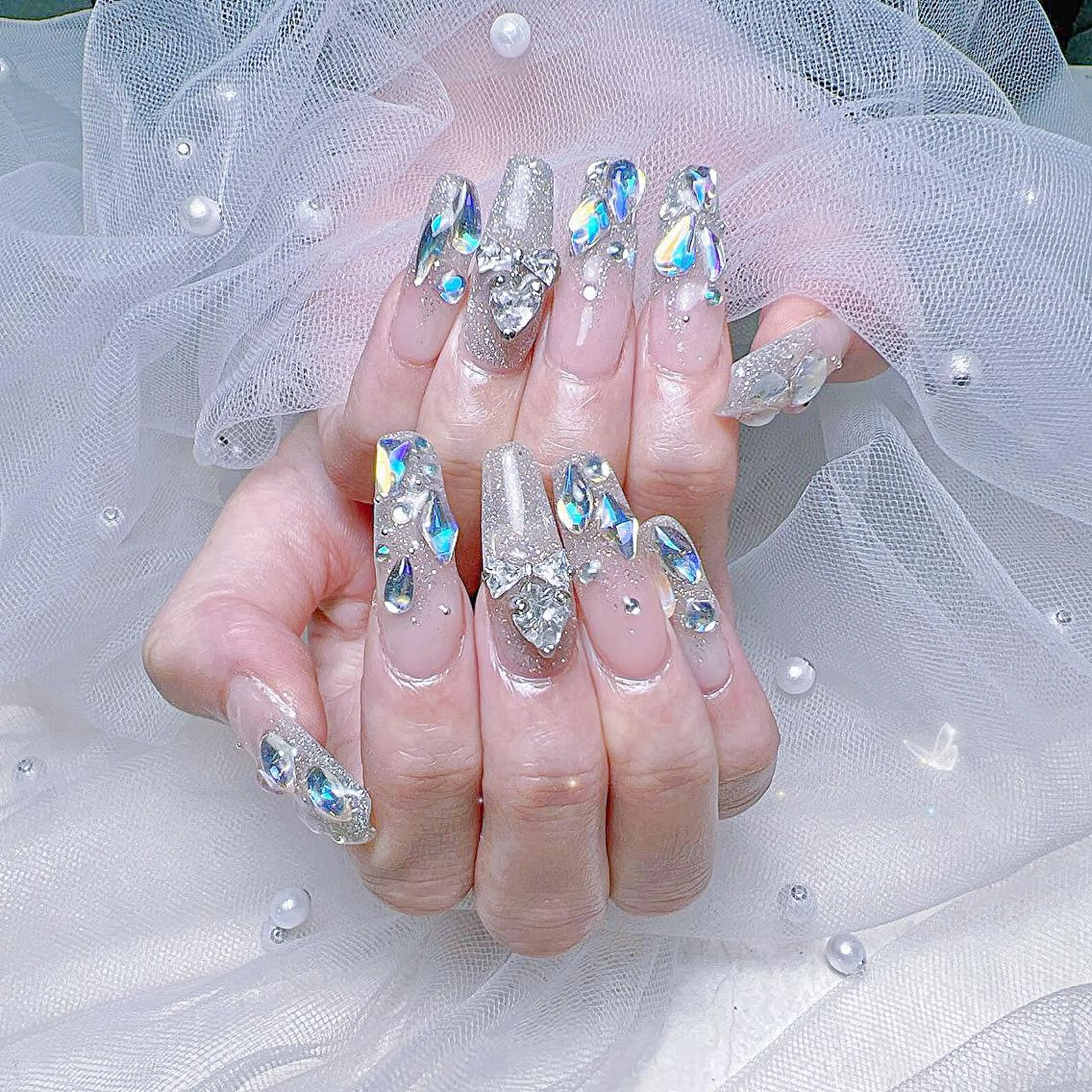 ネイル 長さ出し フレンチネイル ジェルネイル ガラスフレンチ 韓国ネイル ハンドネイル ハンドケア For U nail スカルプ専門店のネイルデザイン