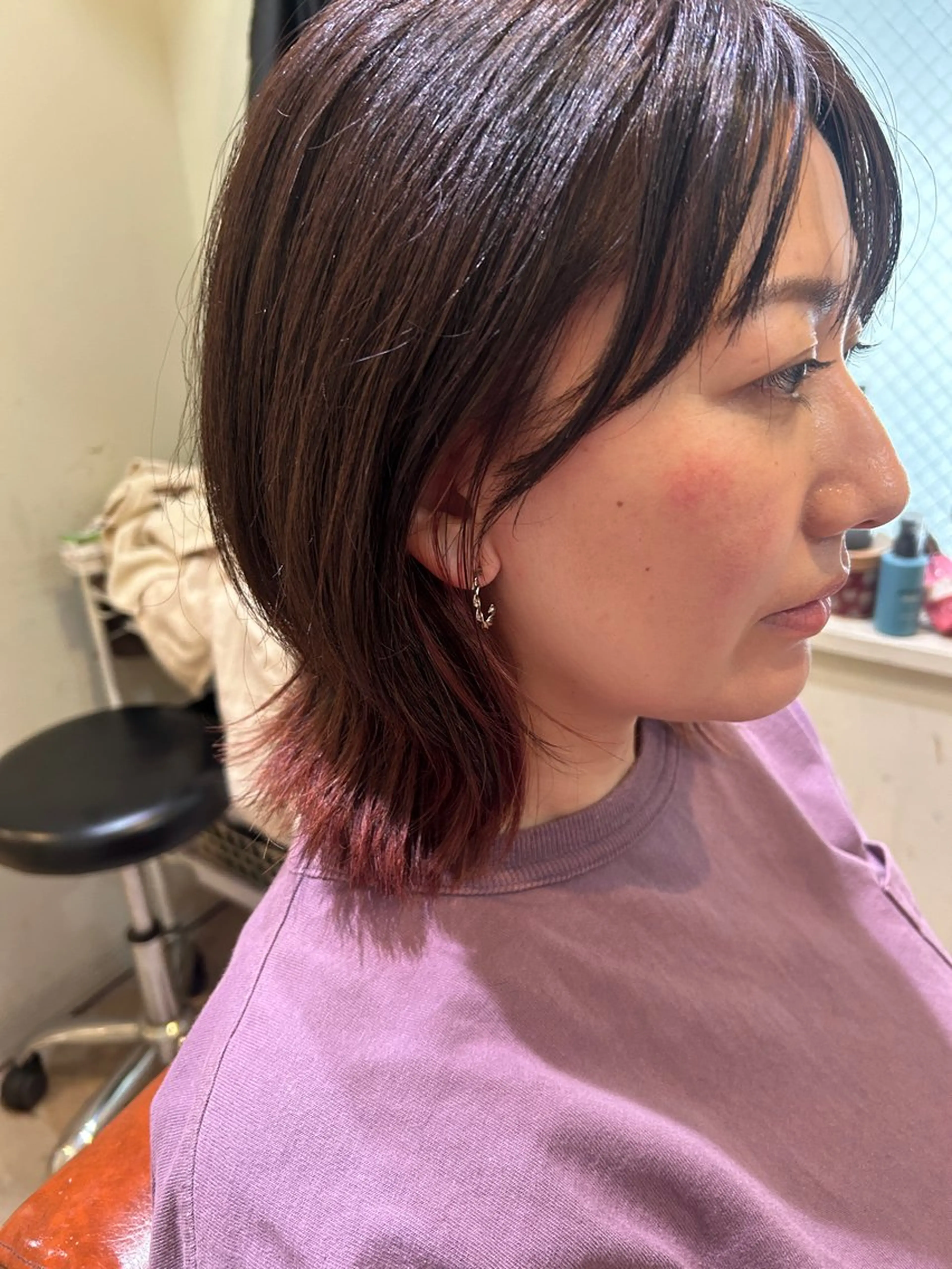 ミディアム カラー イヤリングカラー 髪質改善 トリートメント カット ヘアカラー ヘアセット 久木原 ゆりのヘアスタイル