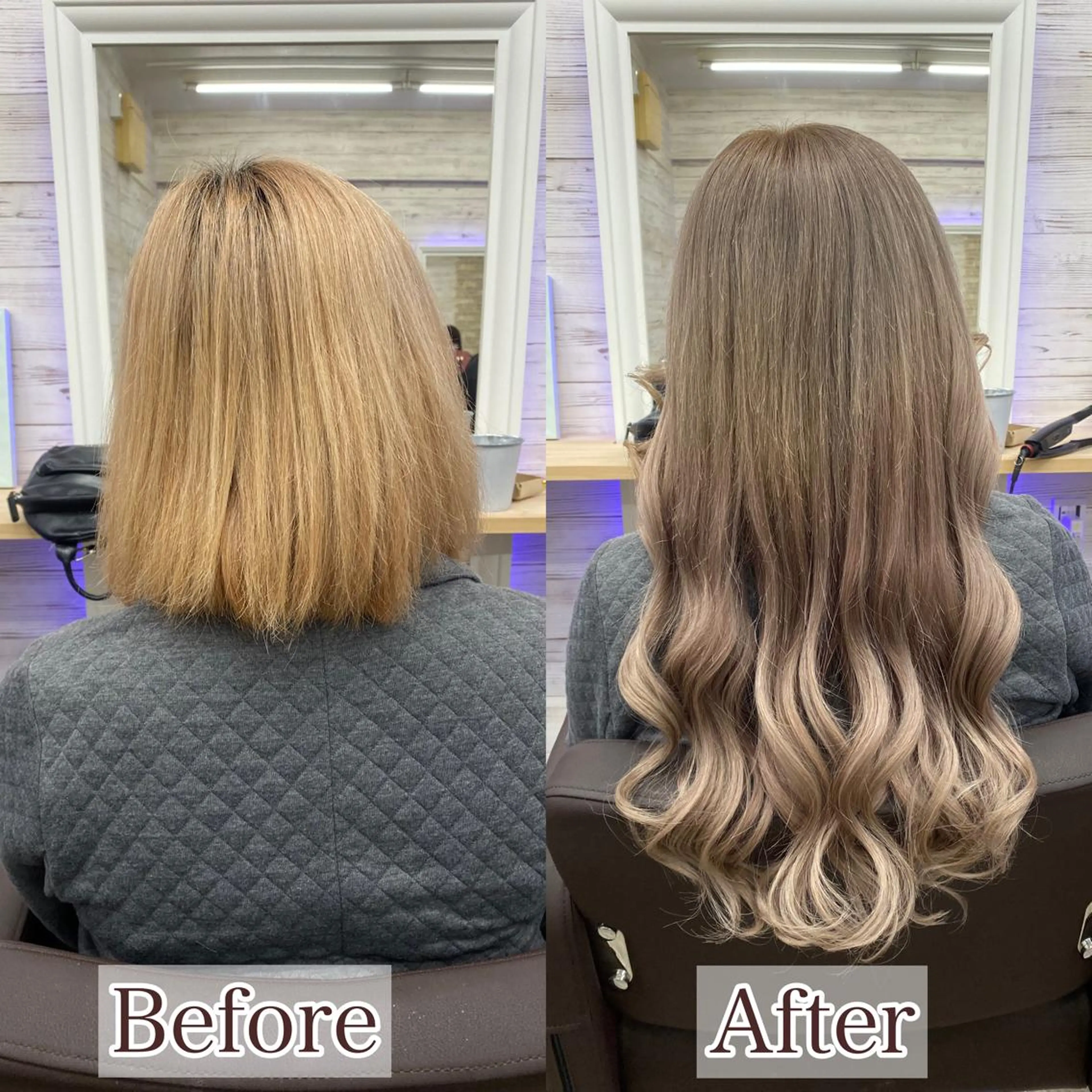 ミディアム カラー ヘアアレンジ ショートボブ 編み込みエクステ シールエクステ ミディアムパーマ バレイヤージュ LAVENDIA 初音のヘアスタイル
