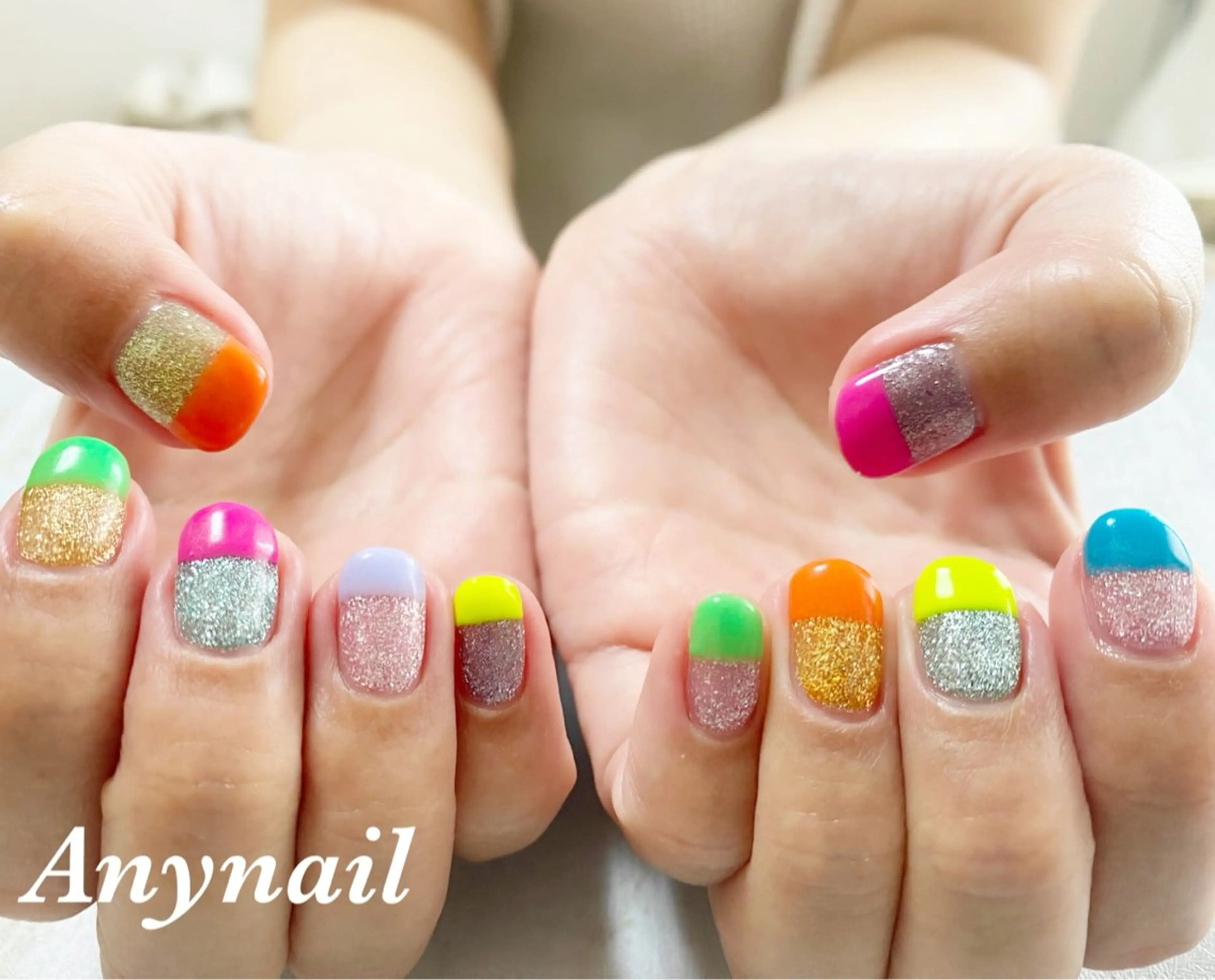 ネイル ブルー フレンチネイル 夏ネイル ハンドネイル 岩澤 恵子のネイルデザイン