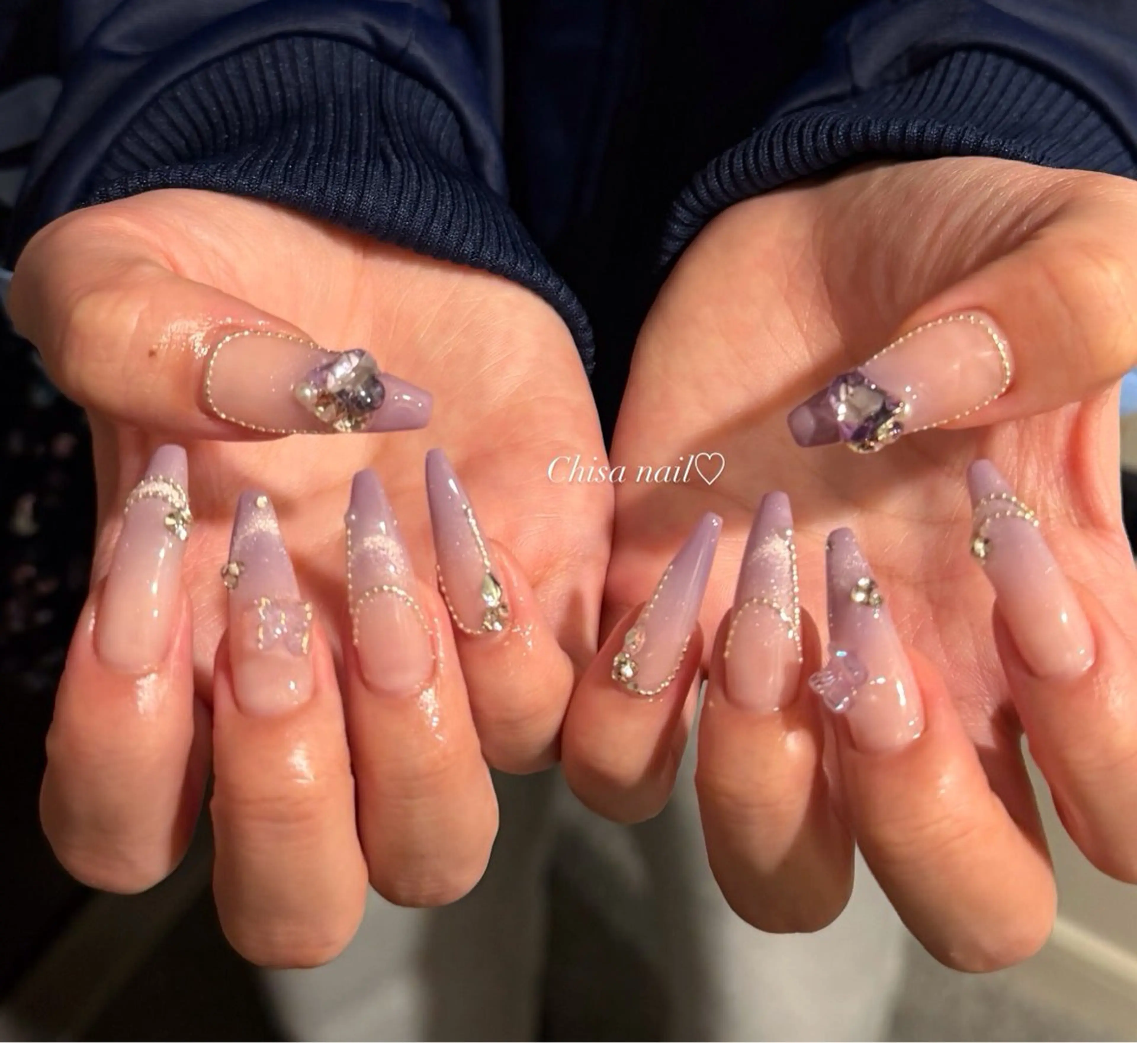 ネイル 長さ出し ジェルネイル グラデーション キラキラネイル 韓国ネイル Chisa Nail Studio所属・チ サのネイルデザイン