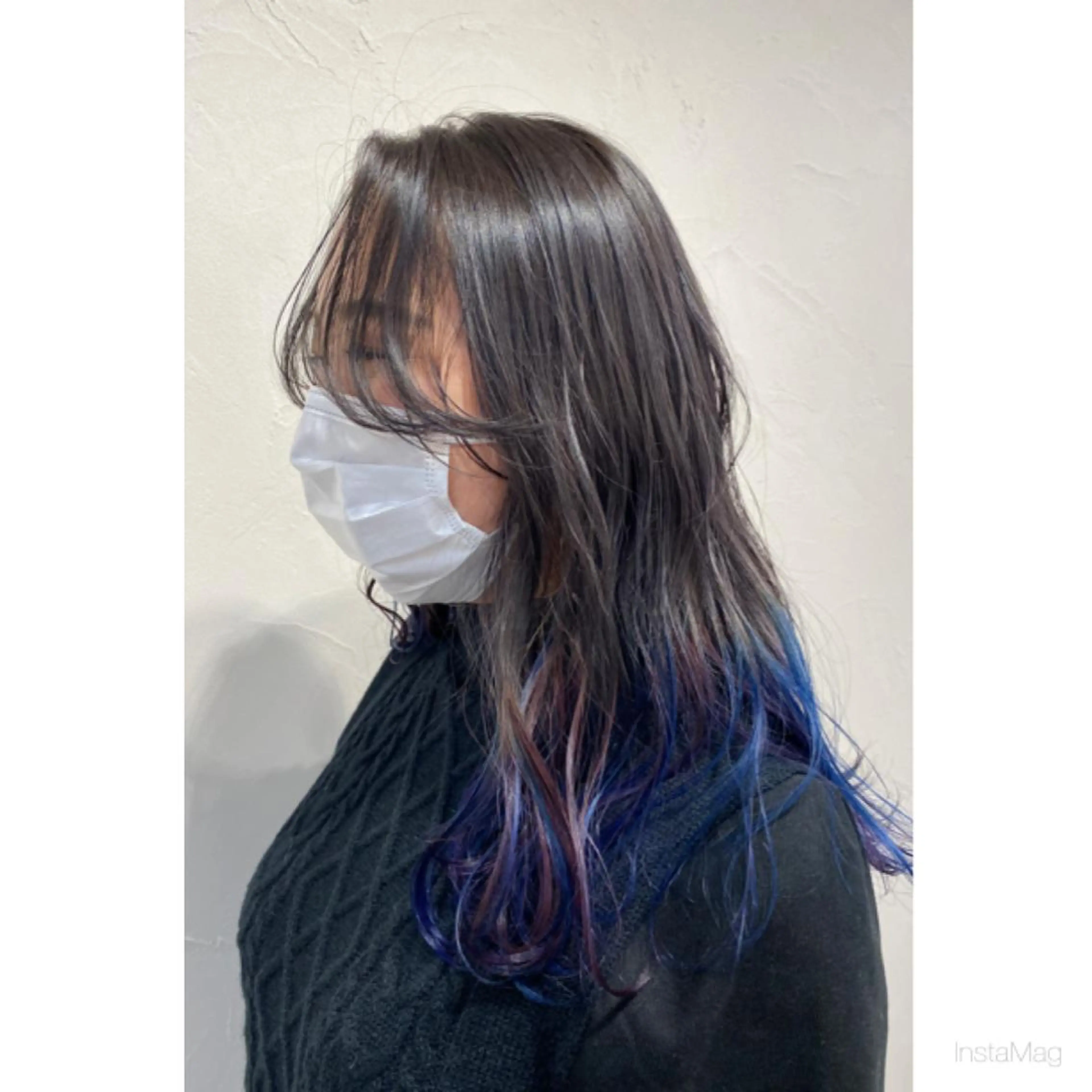 ロング カラー ブルーカラー パープルカラー カット ヘアカラー 岩間 香純のヘアスタイル