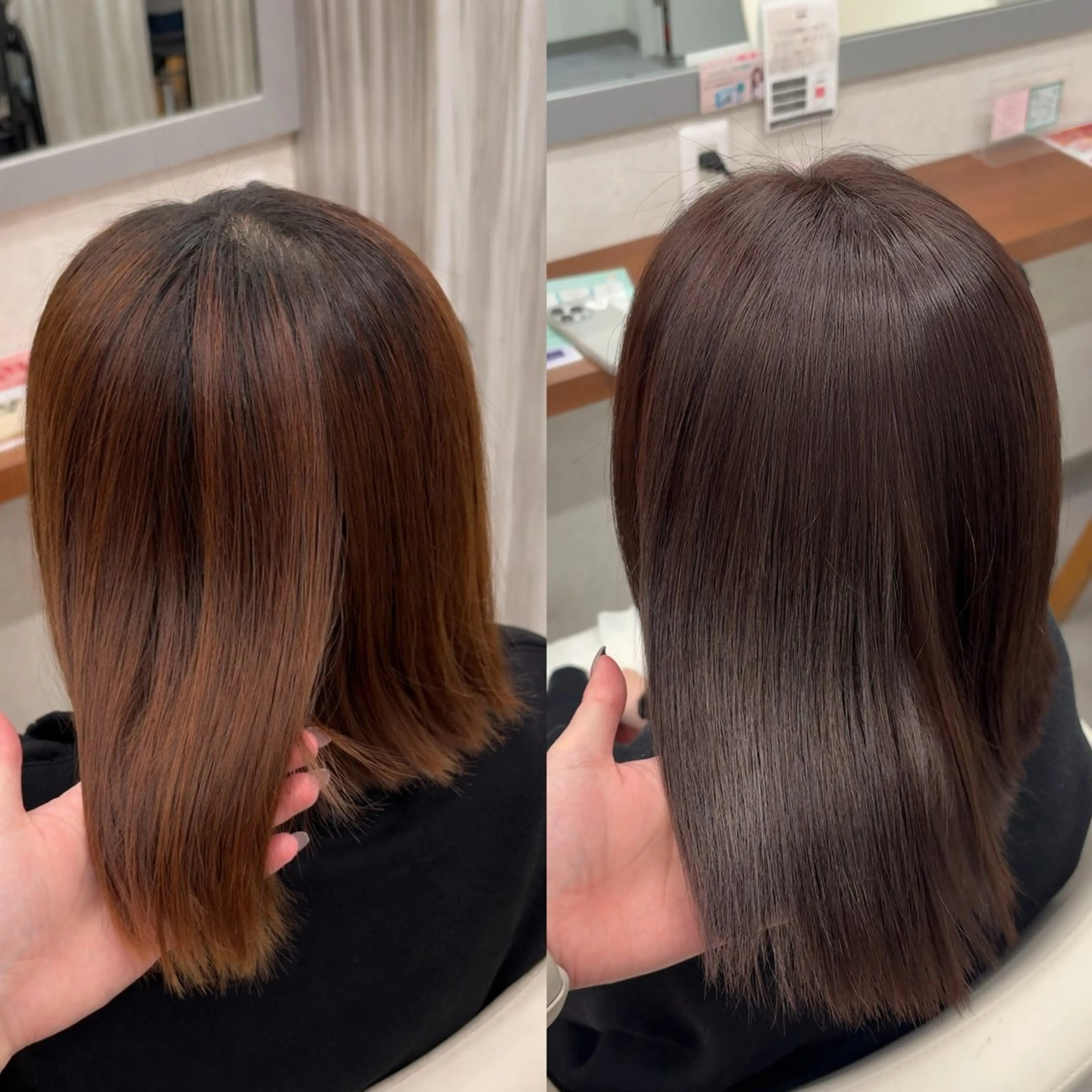 セミロング カラー 艶カラー／縮毛矯正 ／kana‎🤍のヘアスタイル