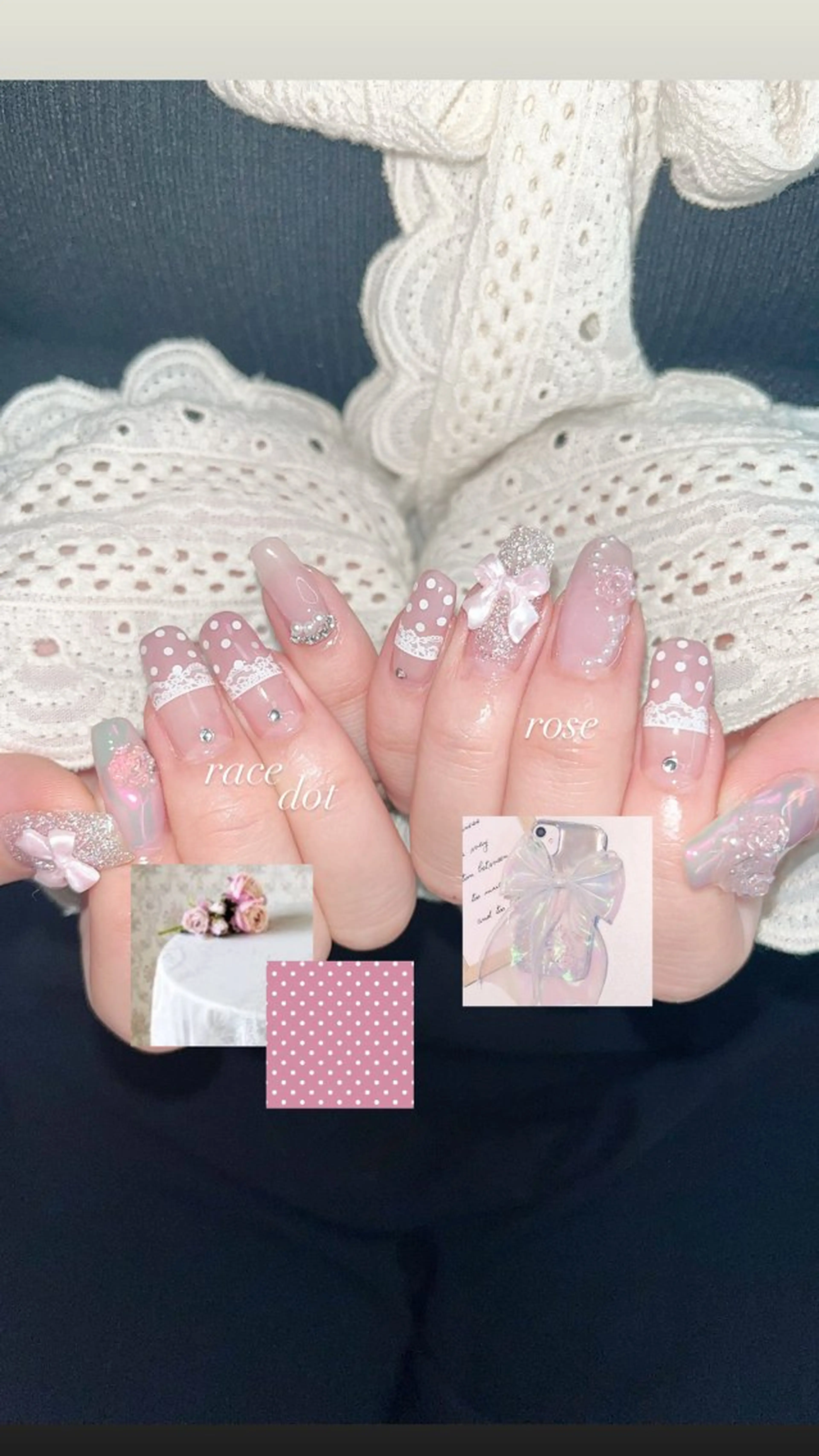 ネイル ドット レース ピンク vanity yunaのネイルデザイン