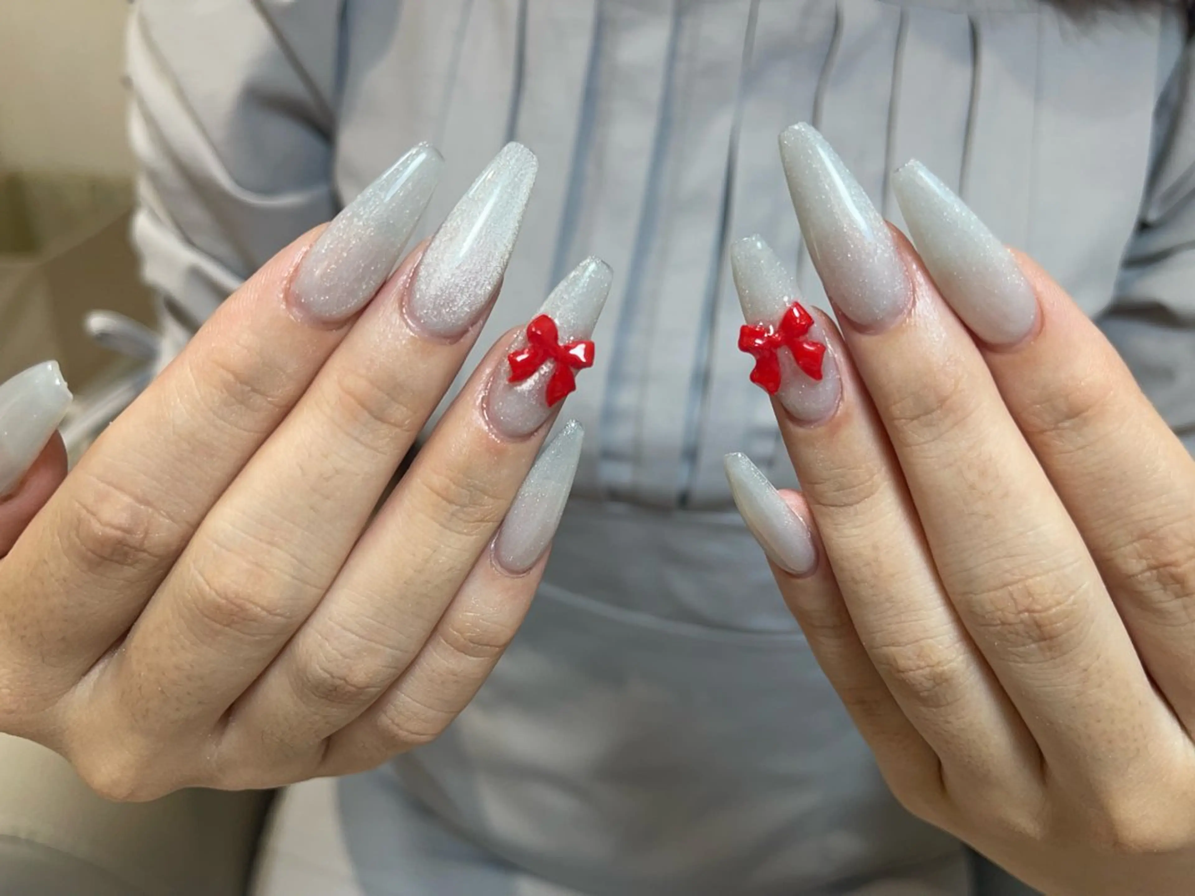 ネイル フレンチネイル ガーリー ガラスフレンチ 韓国ネイル ロングネイル ハンドネイル Venus nail チップ長さだし専門店のネイルデザイン