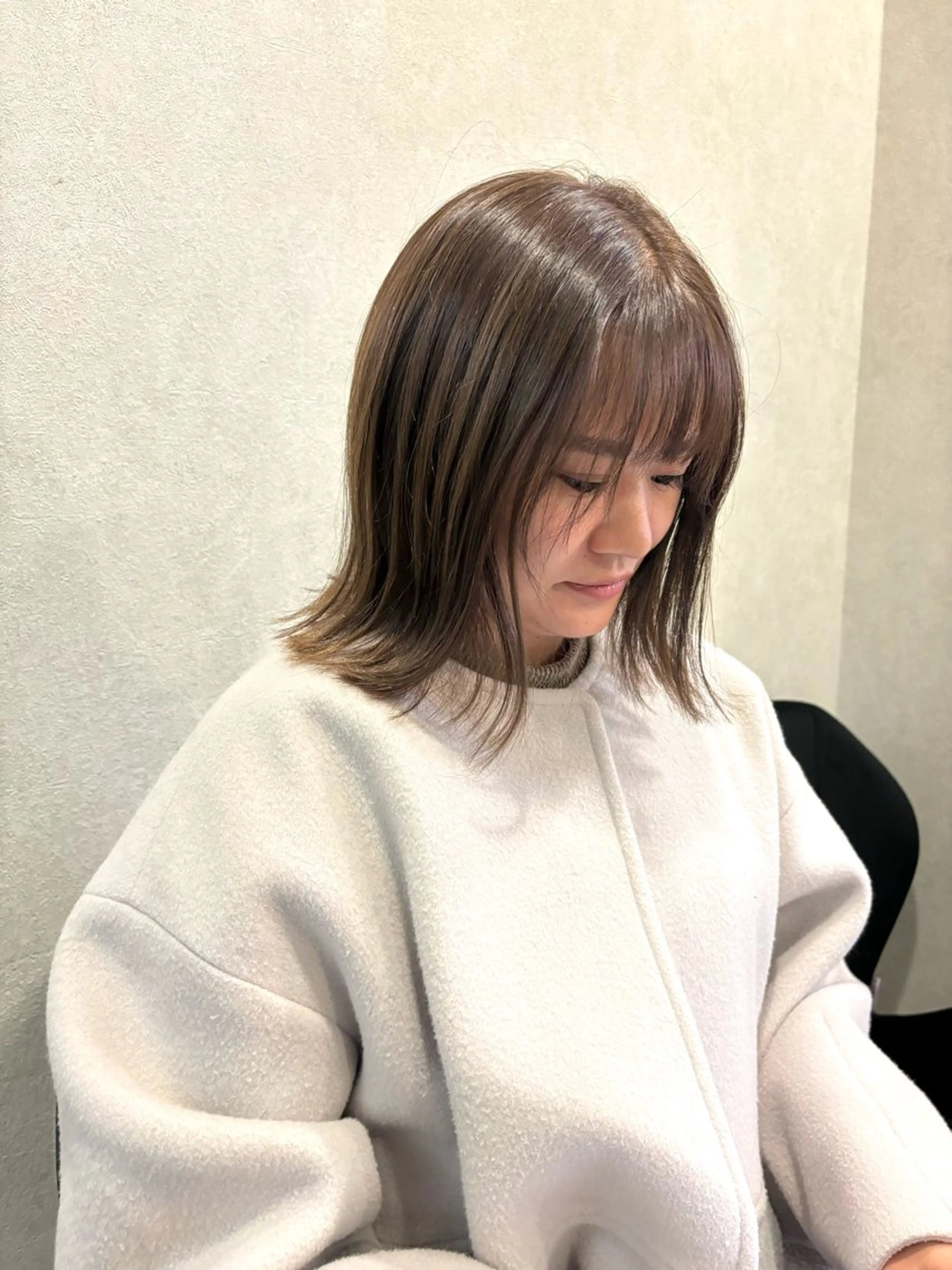 ミディアム カラー ヘアカラー トリートメント en,ボブ/レイヤー パーマ/透明感カラーのヘアスタイル