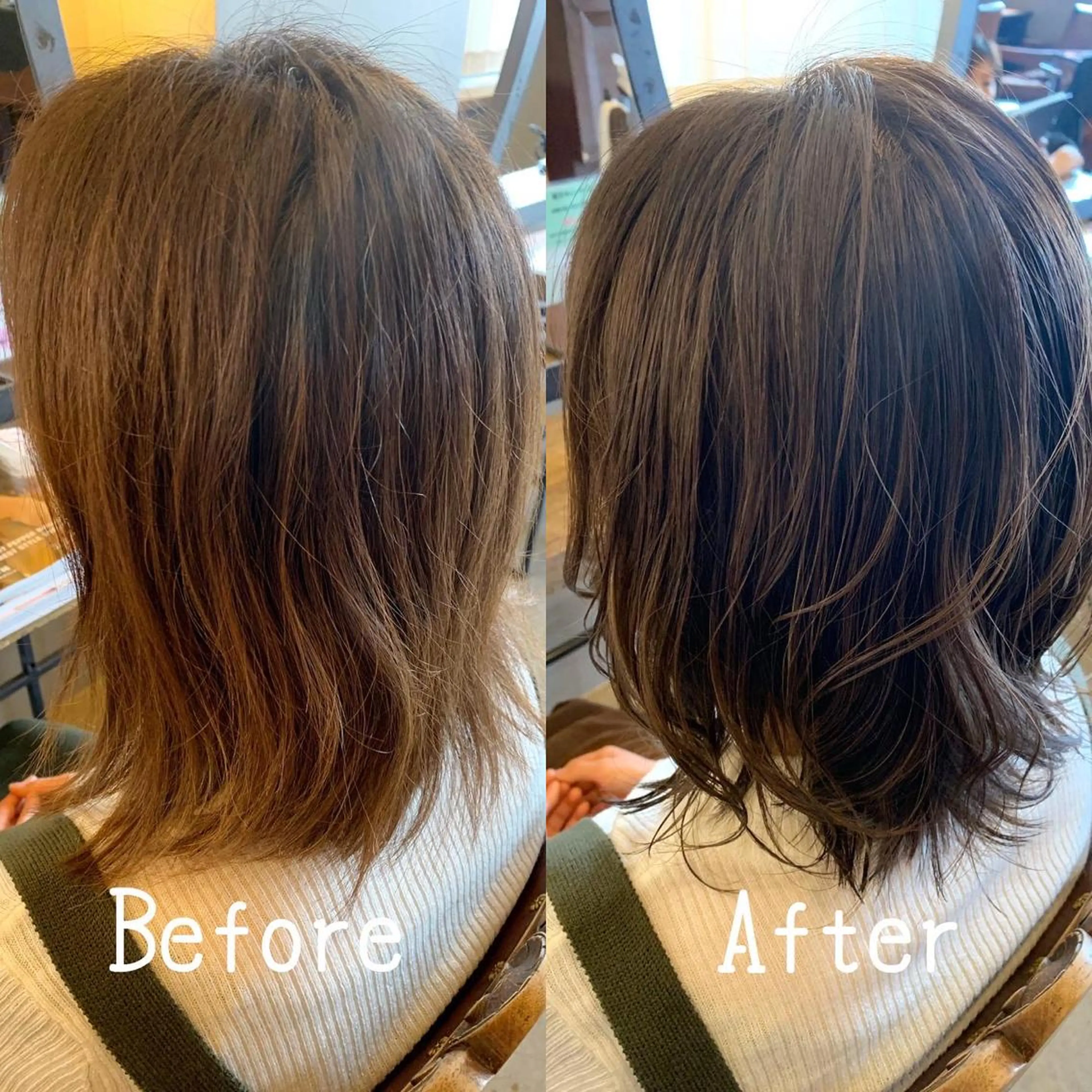 セミロング カラー アクアカラー ヘアカラー 佐藤 美紅のヘアスタイル