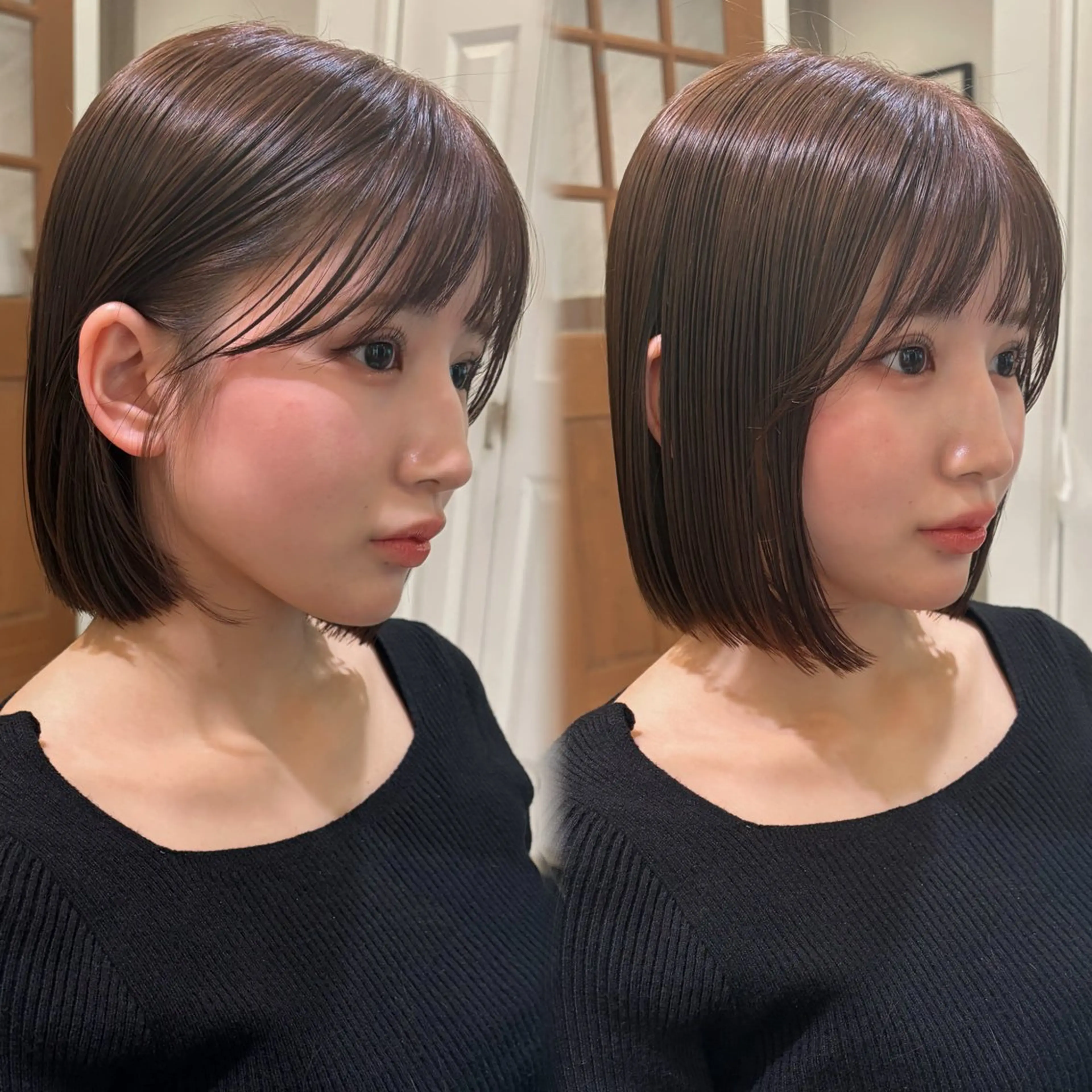 ミディアム カット ヘアカラー トリートメント 🫧ボブ／縮毛矯正／ 韓国／ゆーな🫧のヘアスタイル