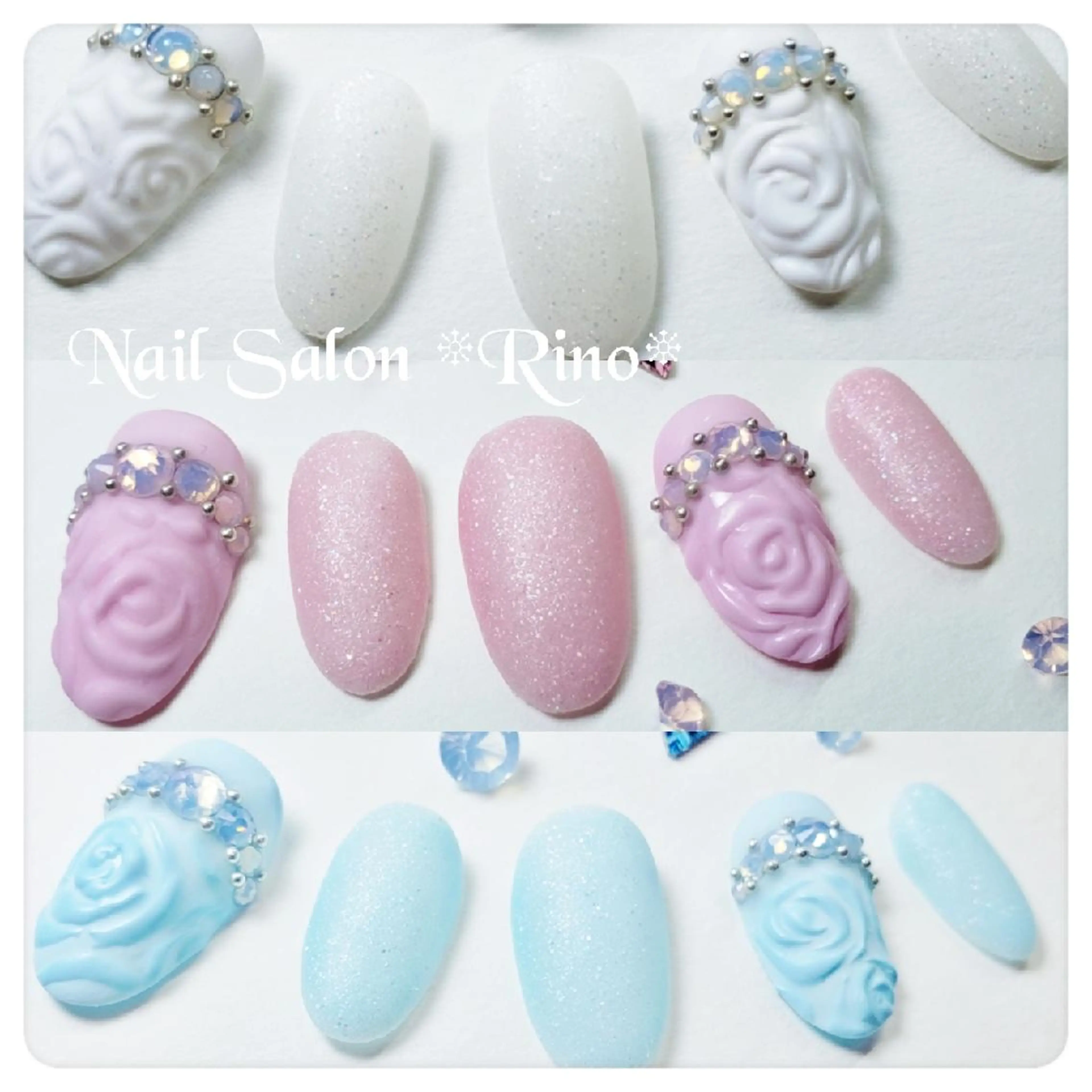 ネイル セミロング ストーンネイル ブライダルネイル Katayama Yokoのネイルデザイン