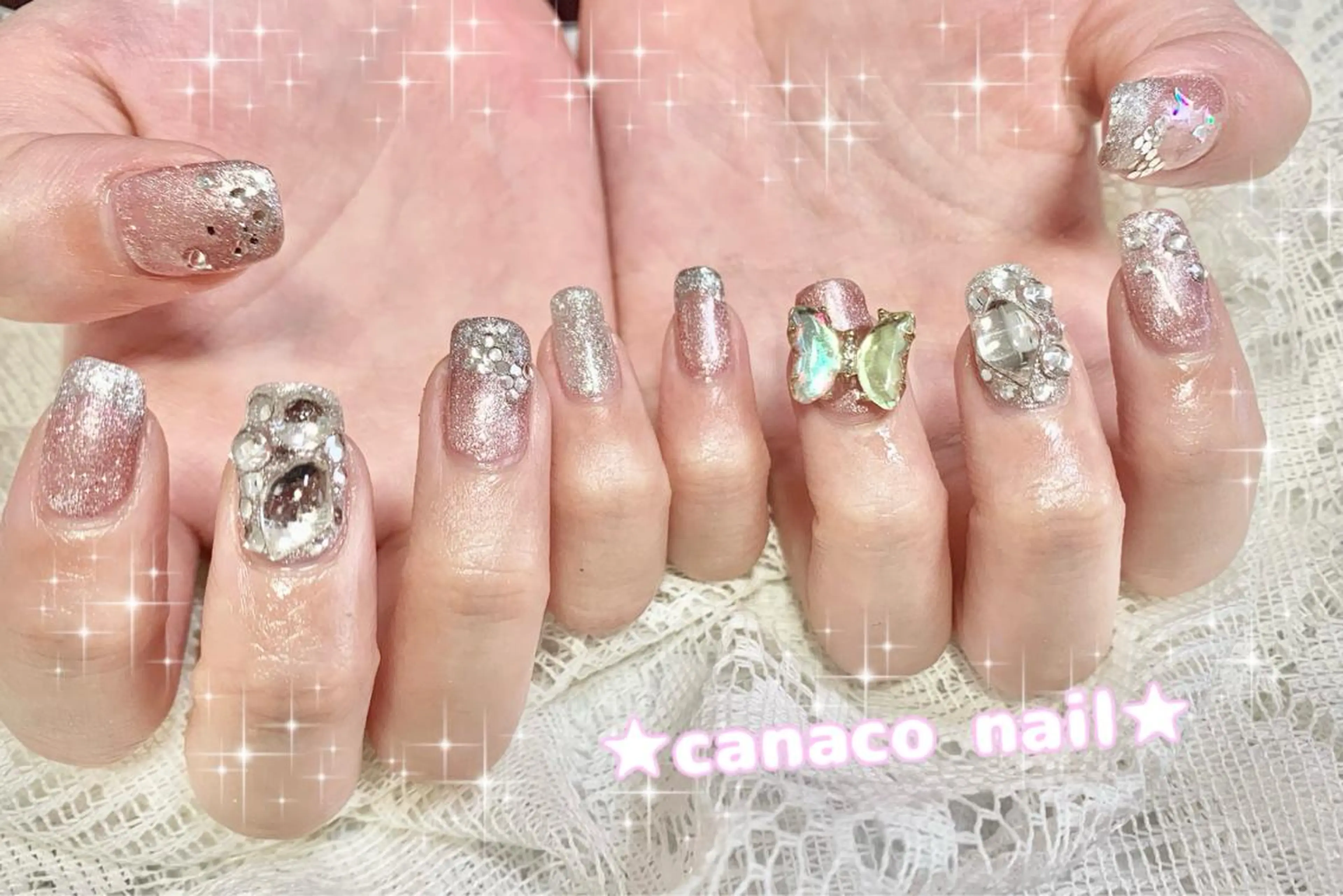 ネイル アートネイル 成人式 ジェルネイル キラキラネイル パラジェル ハンドネイル ハンドケア ベテランネイル cnc  nailのネイルデザイン